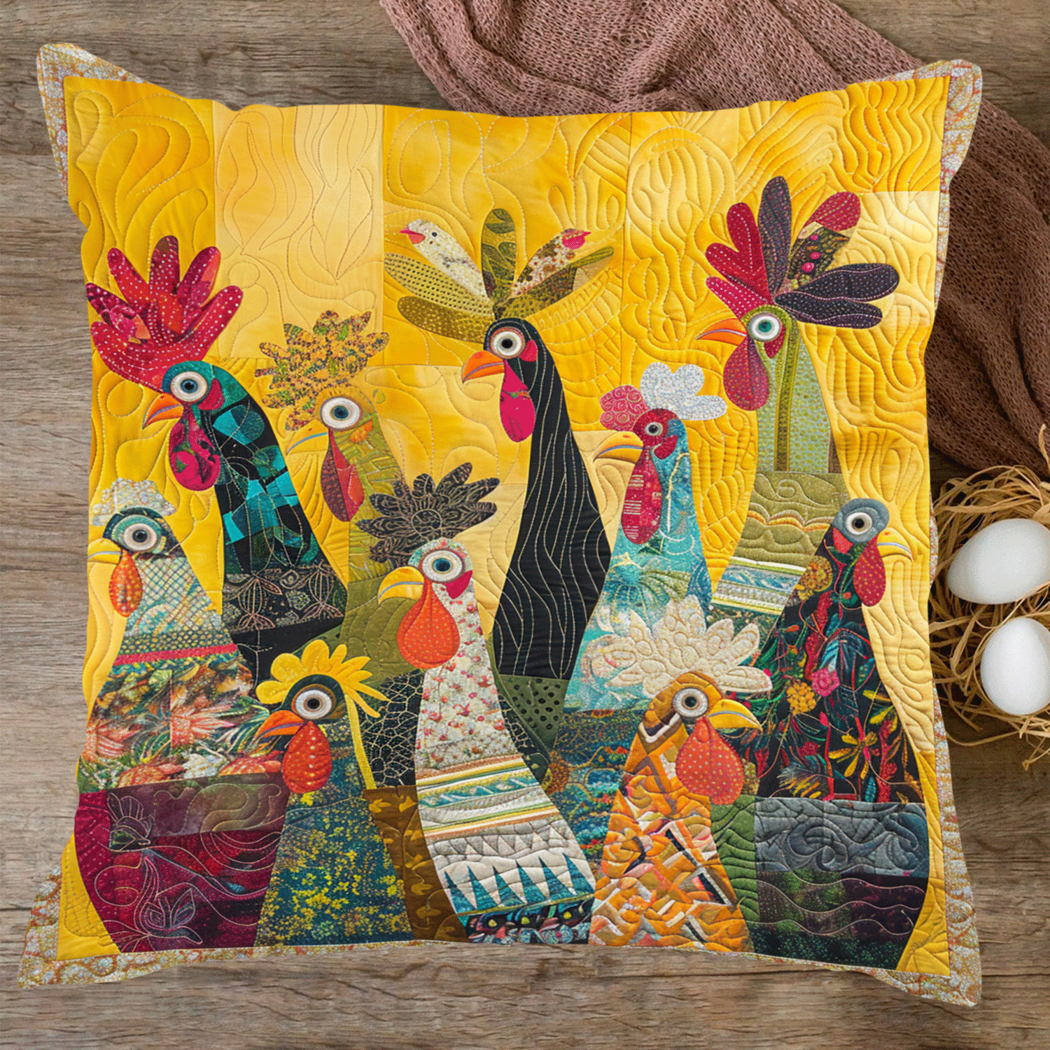 Sunrise Roosters Quilted Pillow Case NCU0TH1195