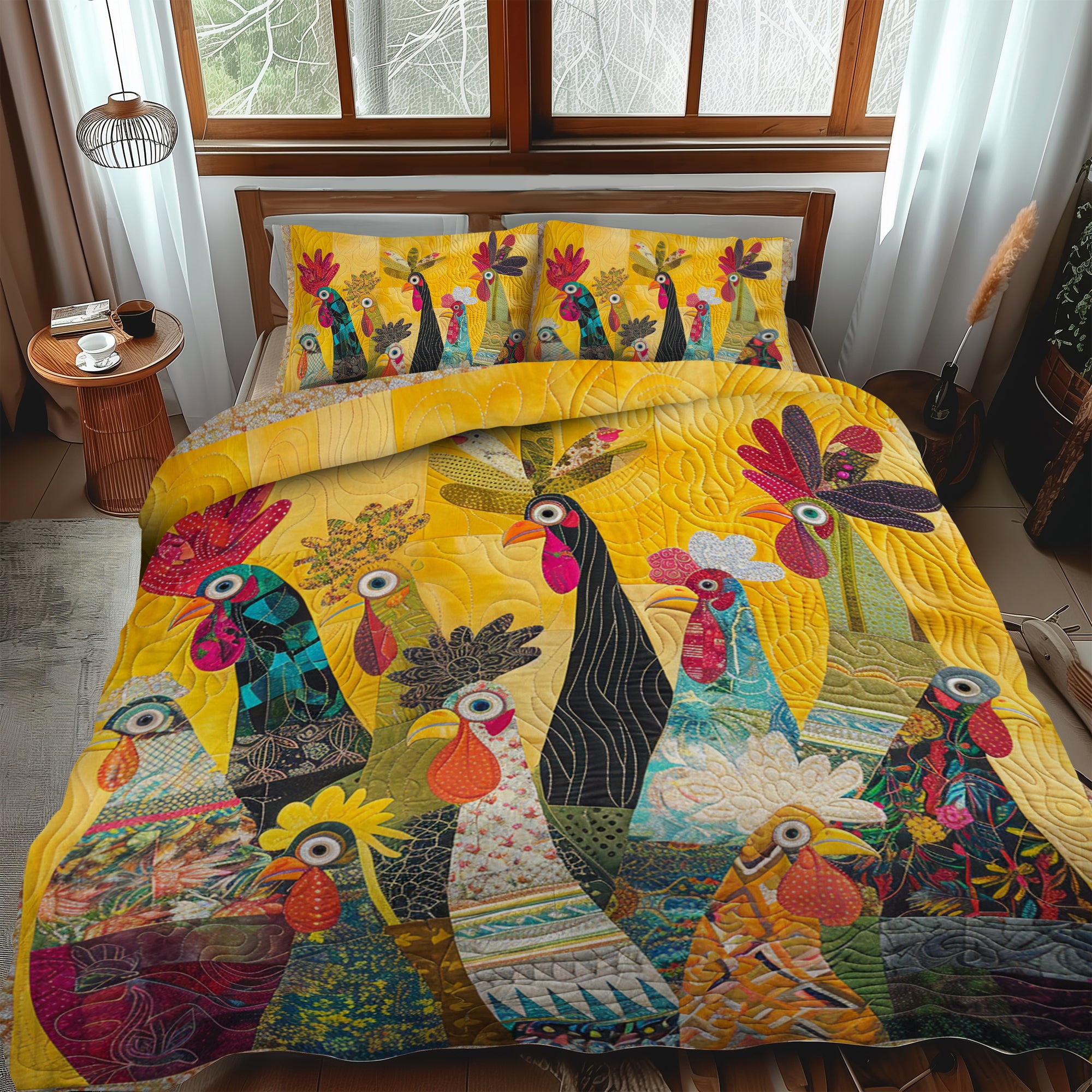 Sunrise Roosters 3-Piece Quilted Bedding Set NCU0TH847