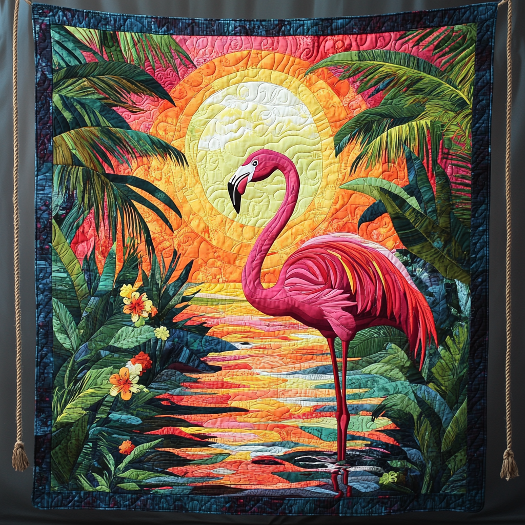 Sunset Flamingo Quilted Blanket NCU0DK670