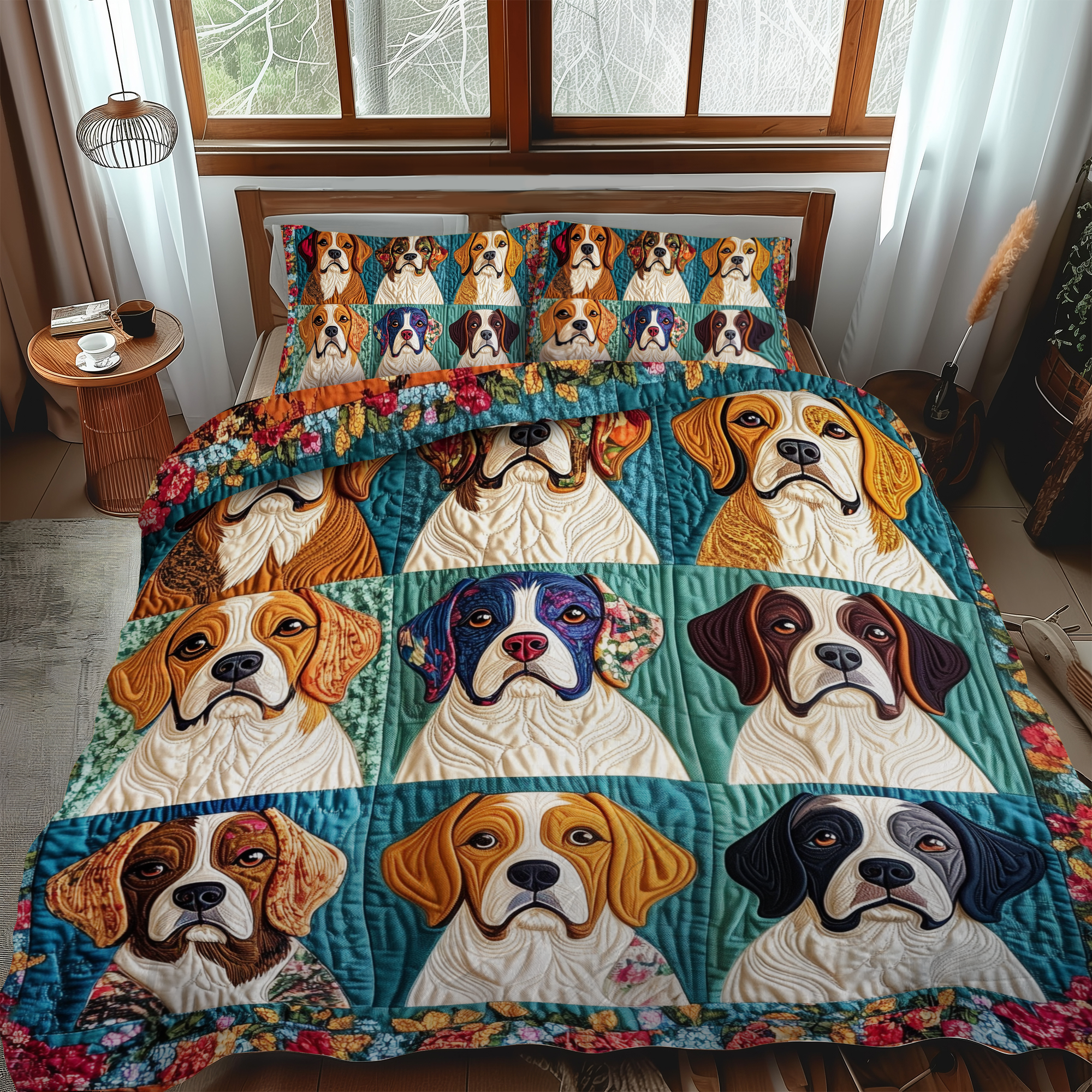 Sweet Beagle 3-Piece Quilted Bedding Set NCU0VL419