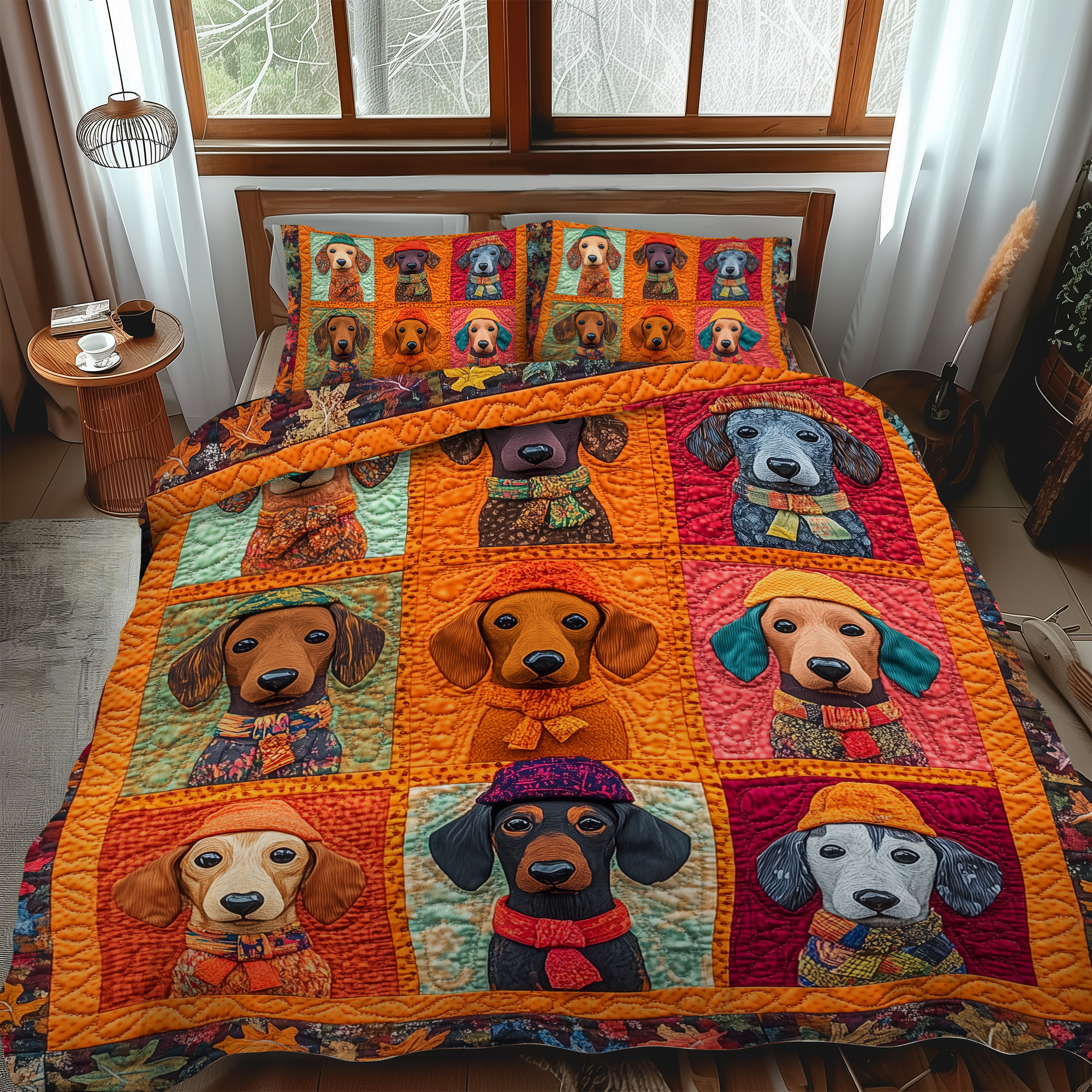 Sweet Dachshund 3-Piece Quilted Bedding Set NCU0VL443