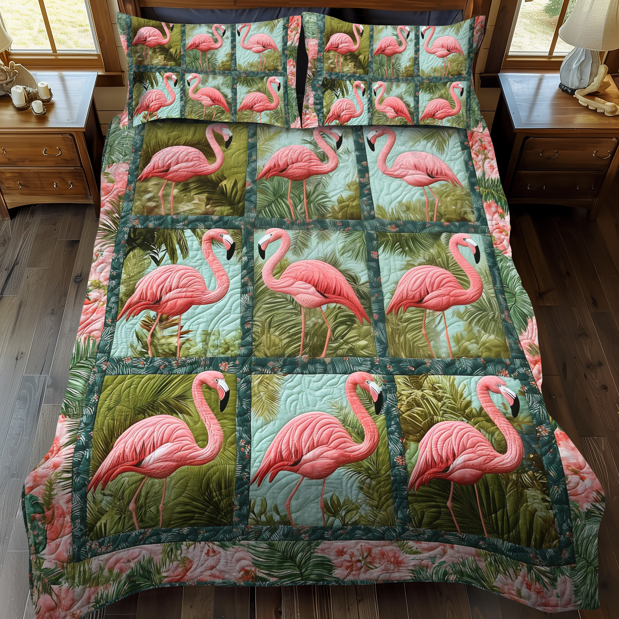 Sweet Flamingo 3-Piece Quilted Bedding Set NCU0VL572