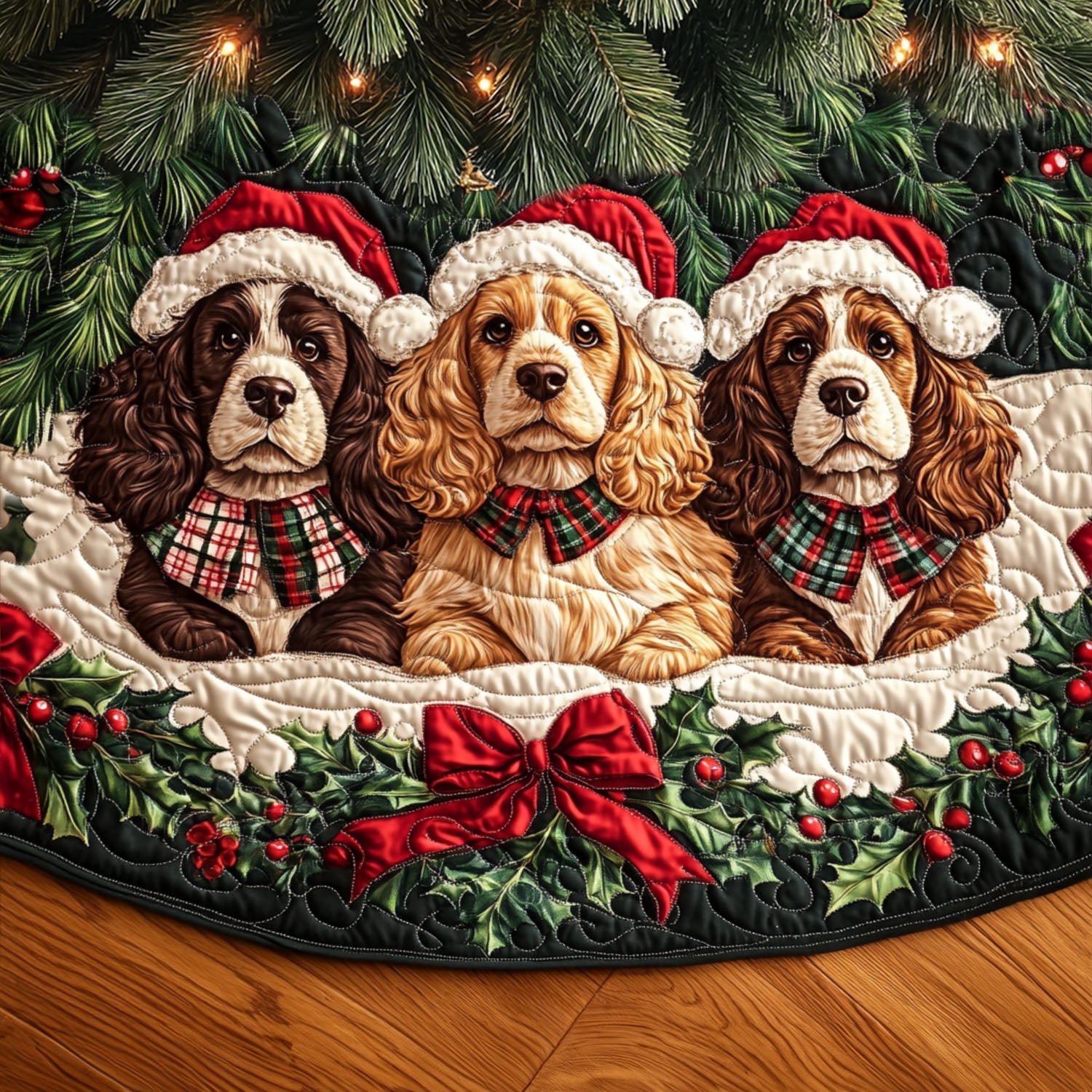 Sweet Spaniel Quilted Christmas Tree Skirt NCU0PT1711