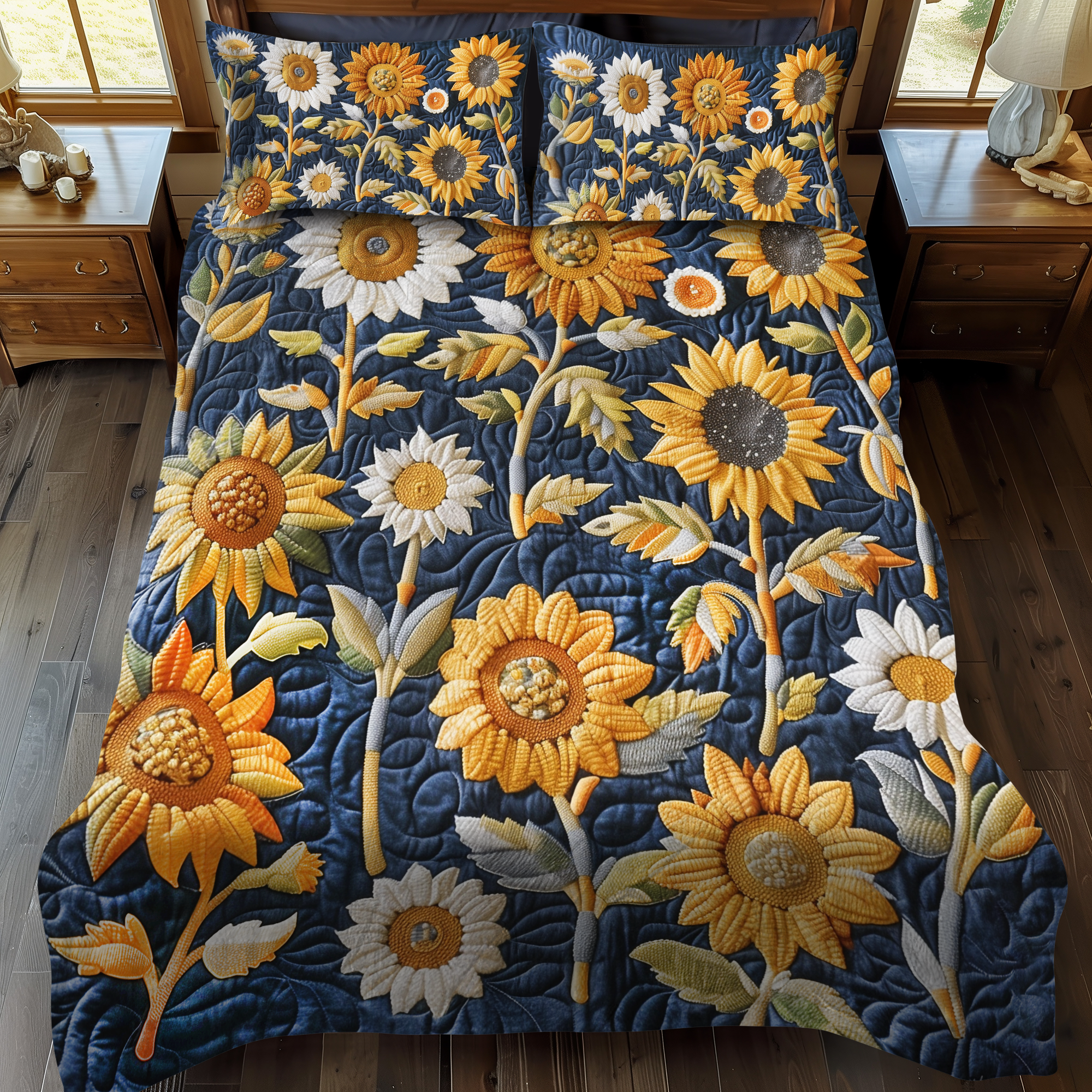 Sweet Sunflowers 3-Piece Quilted Bedding Set NCU0VL212