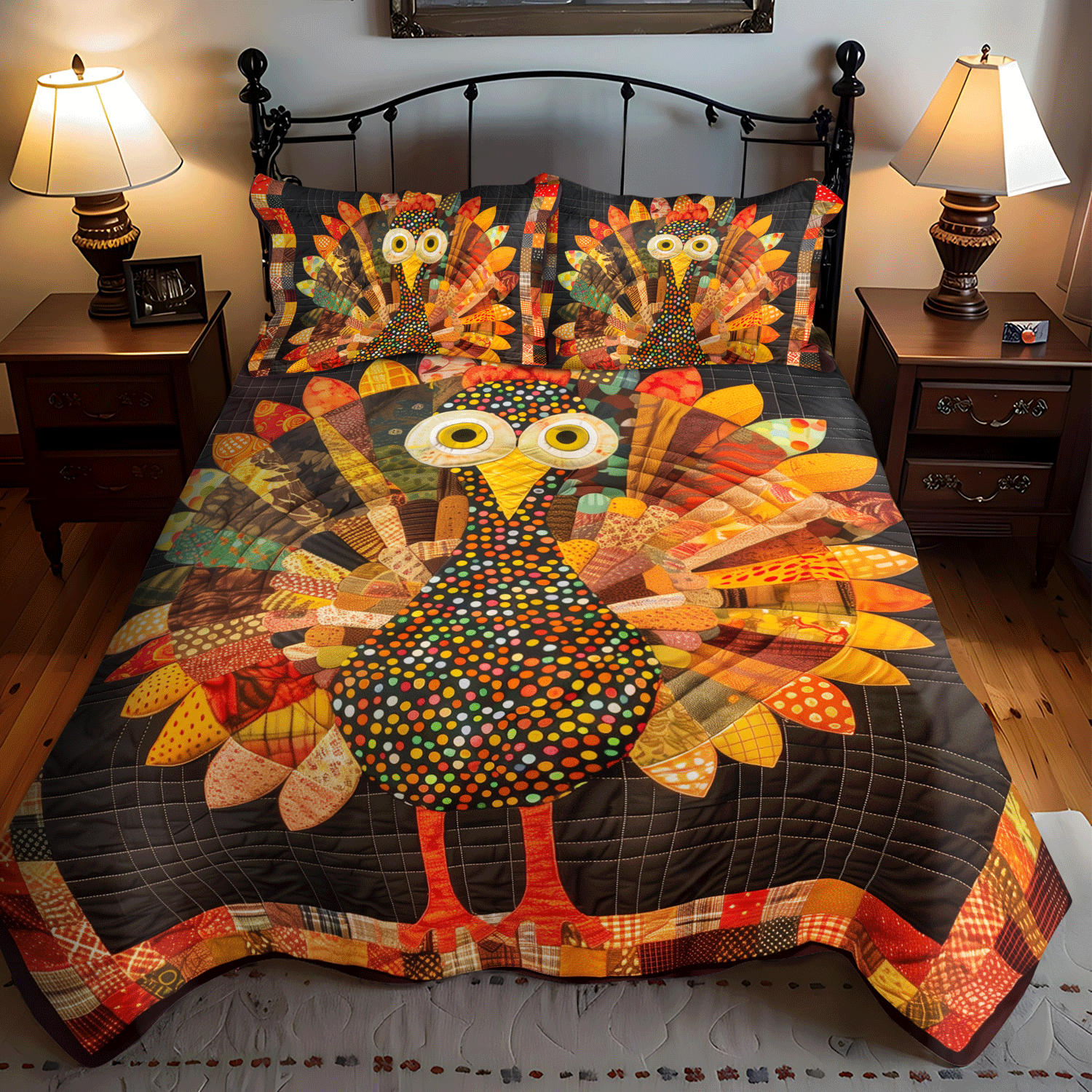 Thankful Turkey 3-Piece Quilted Bedding Set NCU0TH1107