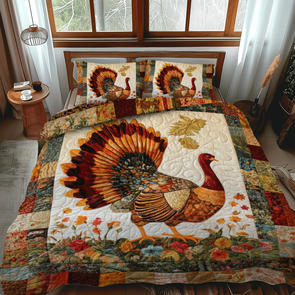 Thanksgiving Feast Turkey 3-Piece Quilted Bedding Set NCU0PD701