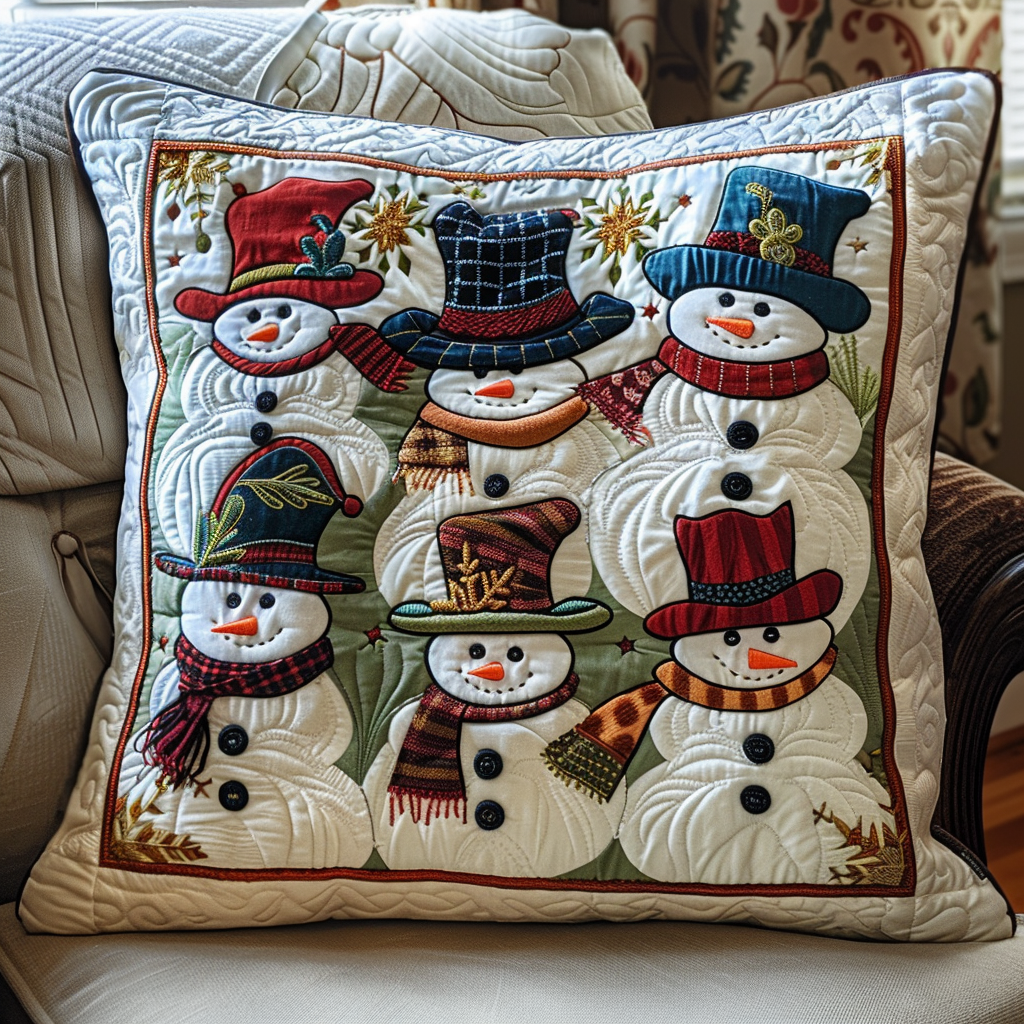 Top Hat Snowmen Quilted Pillow Case NCU0NT095