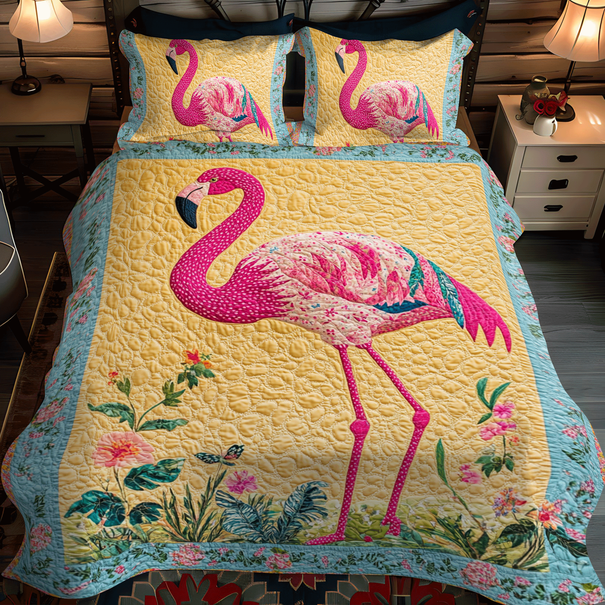 Tropical Flamingo 3-Piece Quilted Bedding Set NCU0PD501