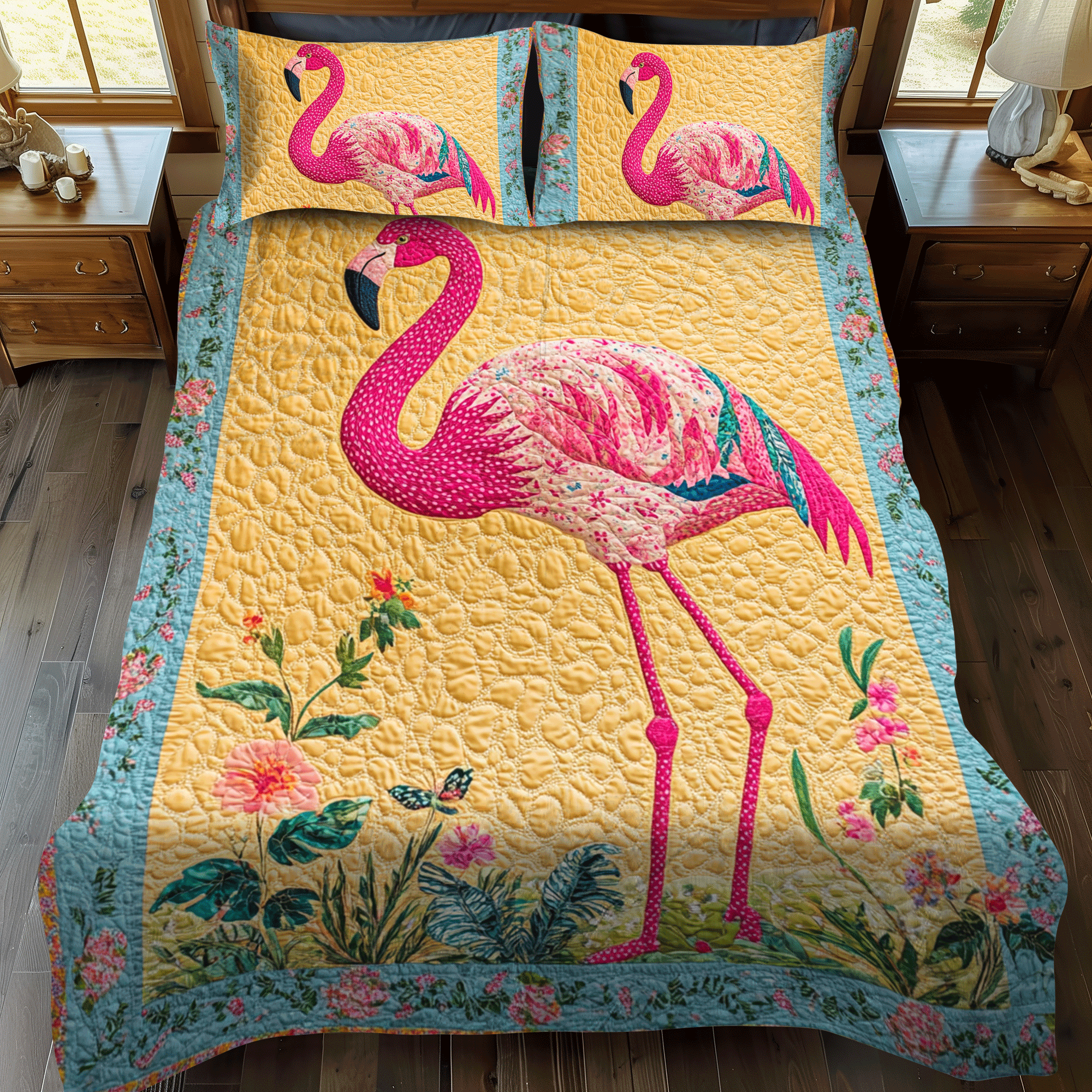 Tropical Flamingo 3-Piece Quilted Bedding Set NCU0PD501