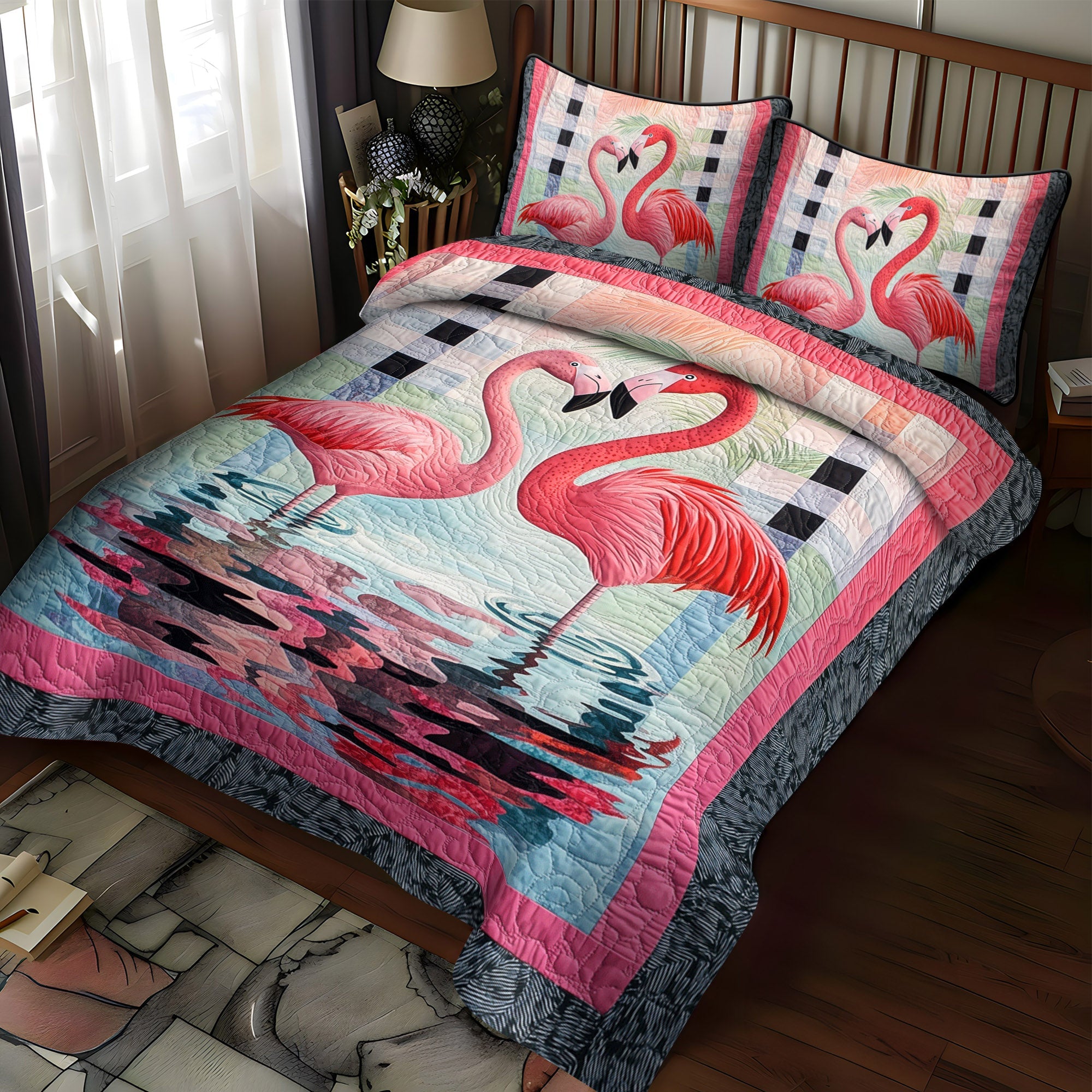 Tropical Flamingos 3-Piece Quilted Bedding Set NCU0TL875