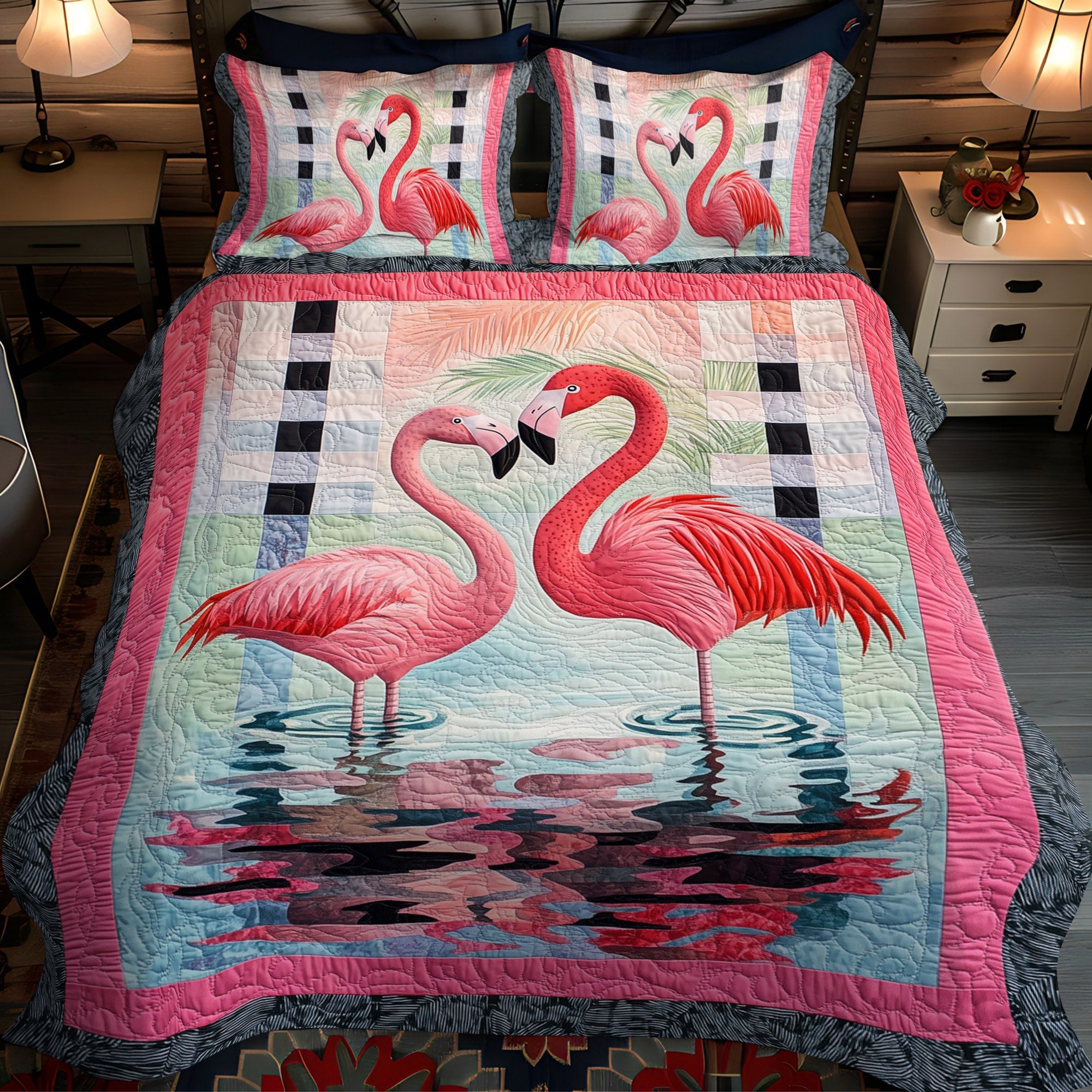 Tropical Flamingos 3-Piece Quilted Bedding Set NCU0TL875