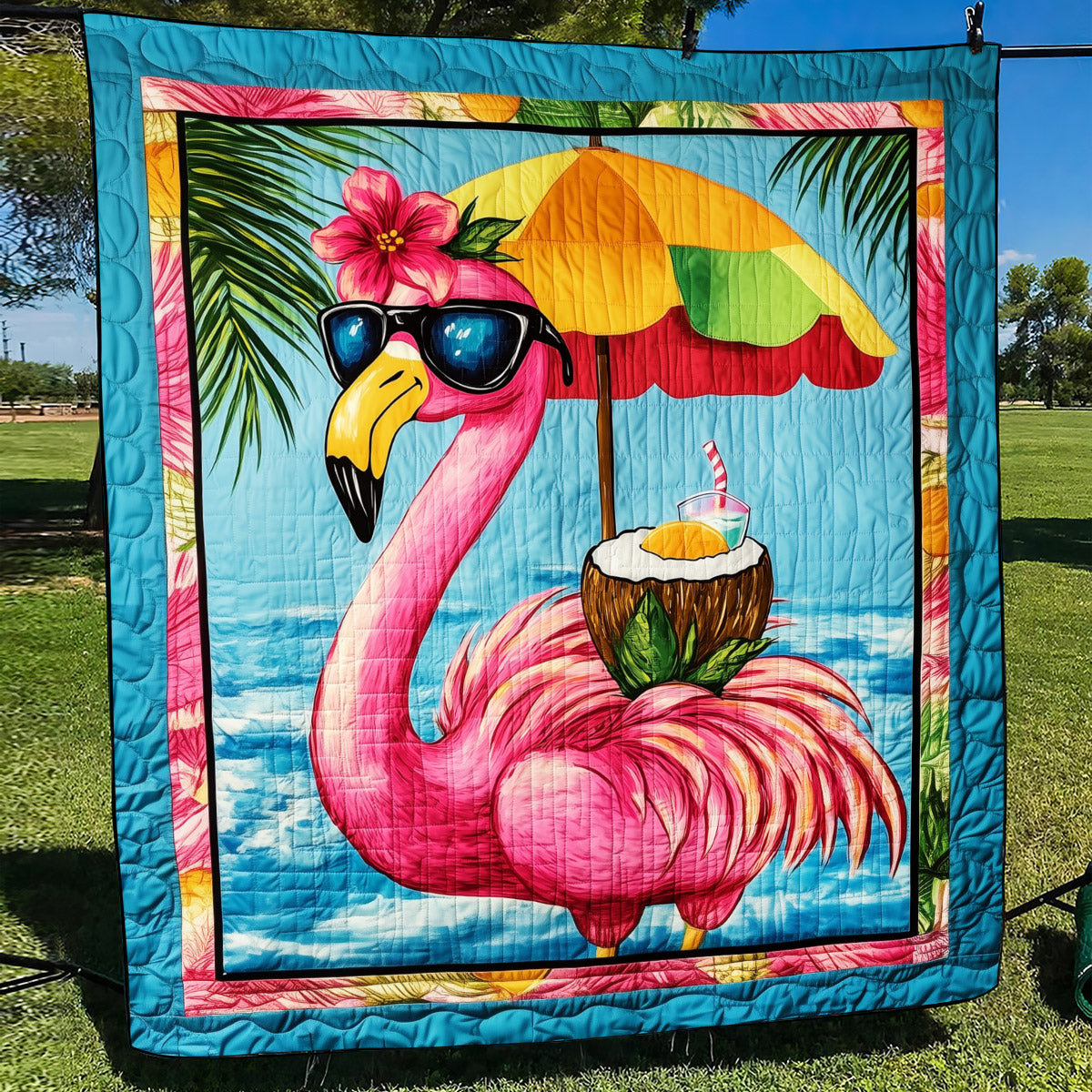 Tropical Flamingos Quilted Blanket NCU0TL844