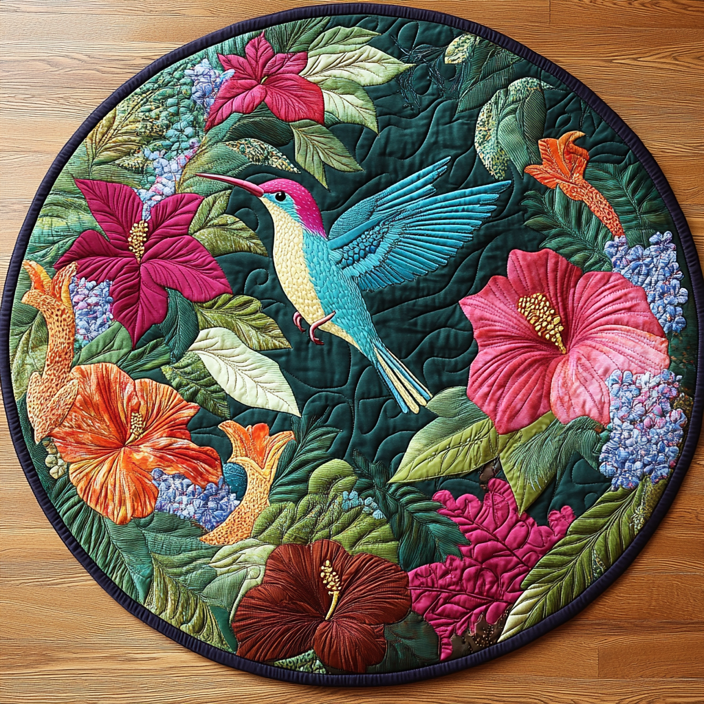 Tropical Hummingbird Quilted Round Mat NCU0DV1046