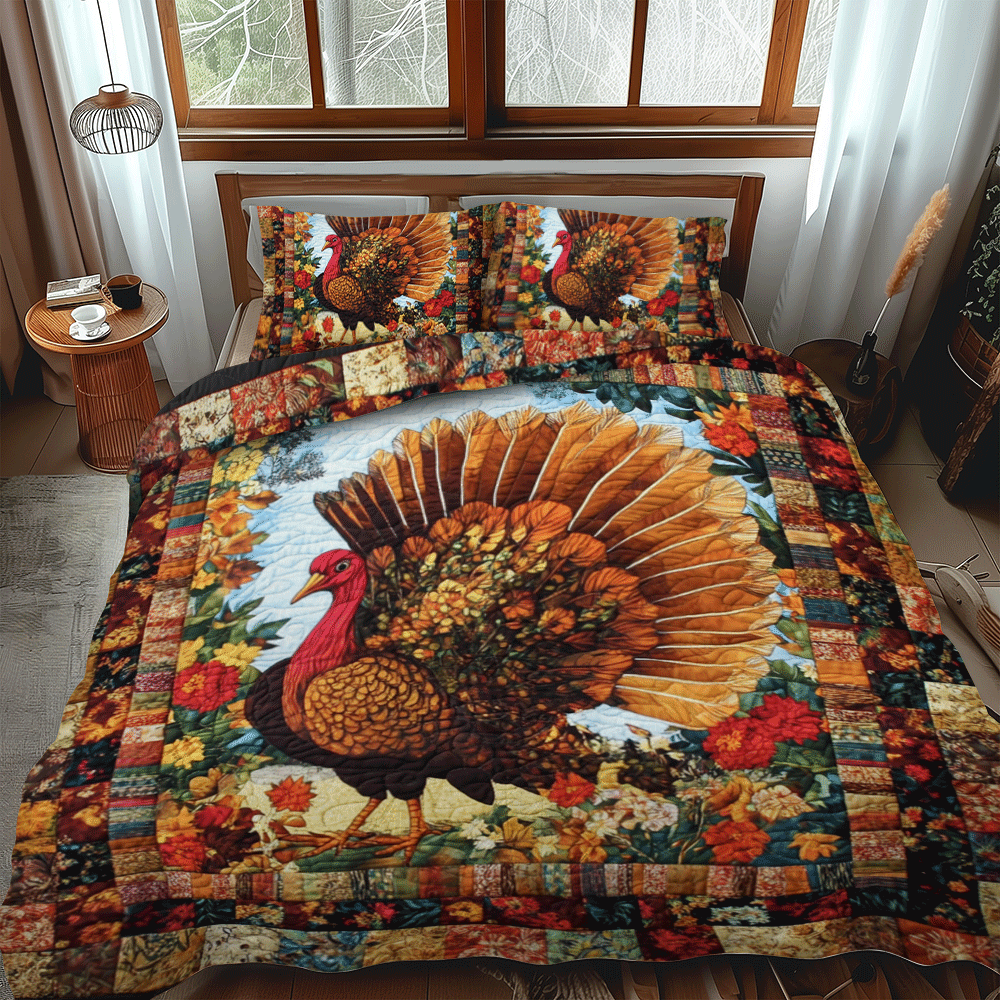 Turkey Thanksgiving Charm 3-Piece Quilted Bedding Set NCU0PD702