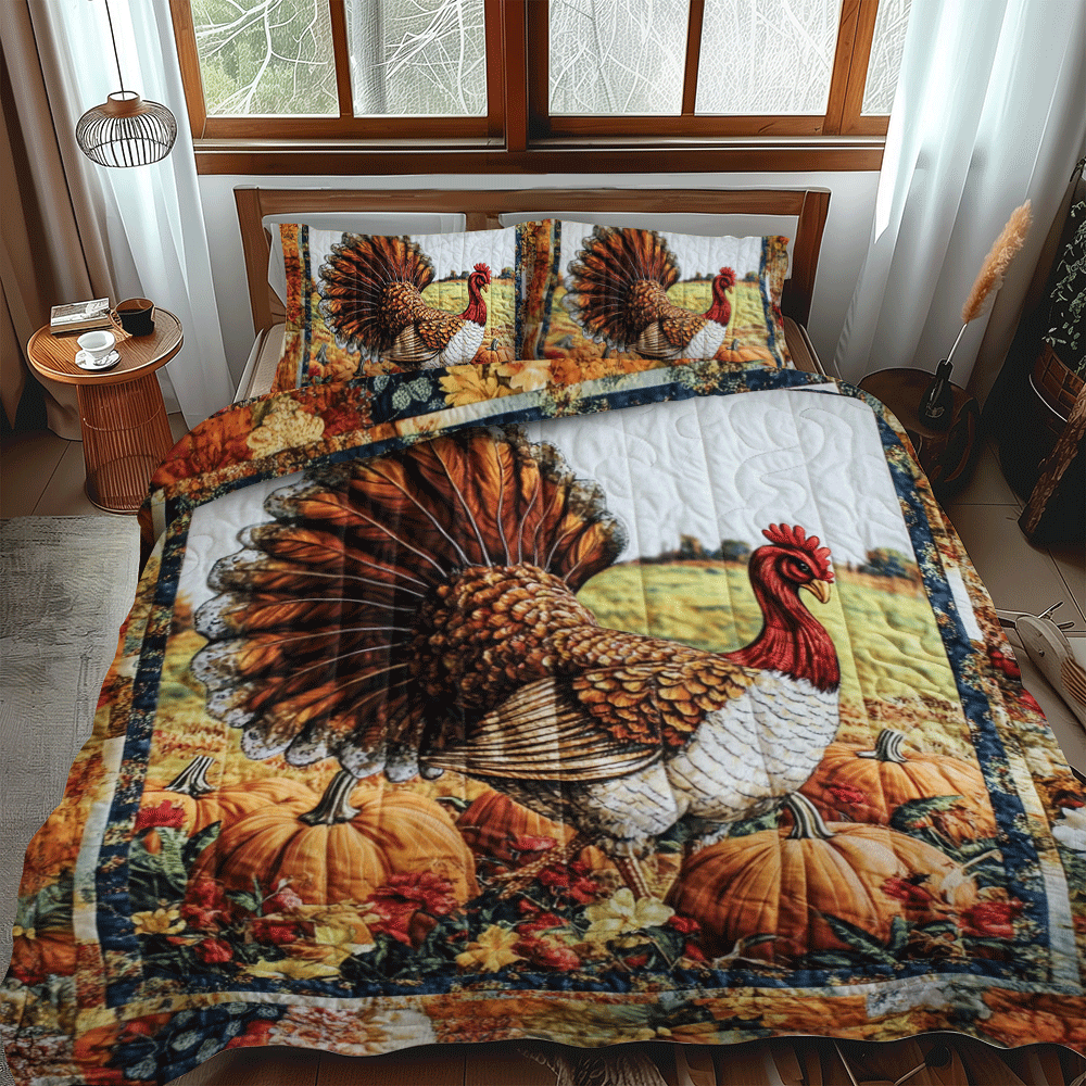 Turkey Thanksgiving Festive 3-Piece Quilted Bedding Set NCU0PD706