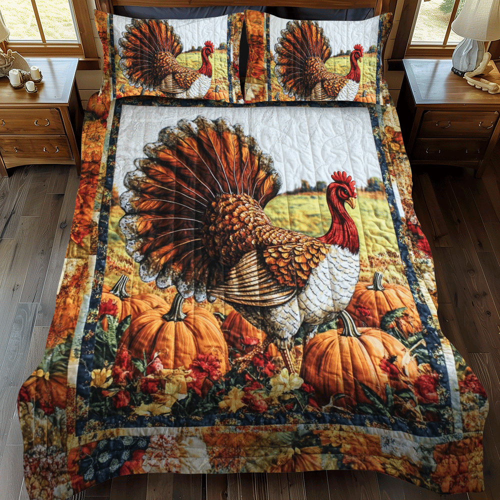 Turkey Thanksgiving Festive 3-Piece Quilted Bedding Set NCU0PD706