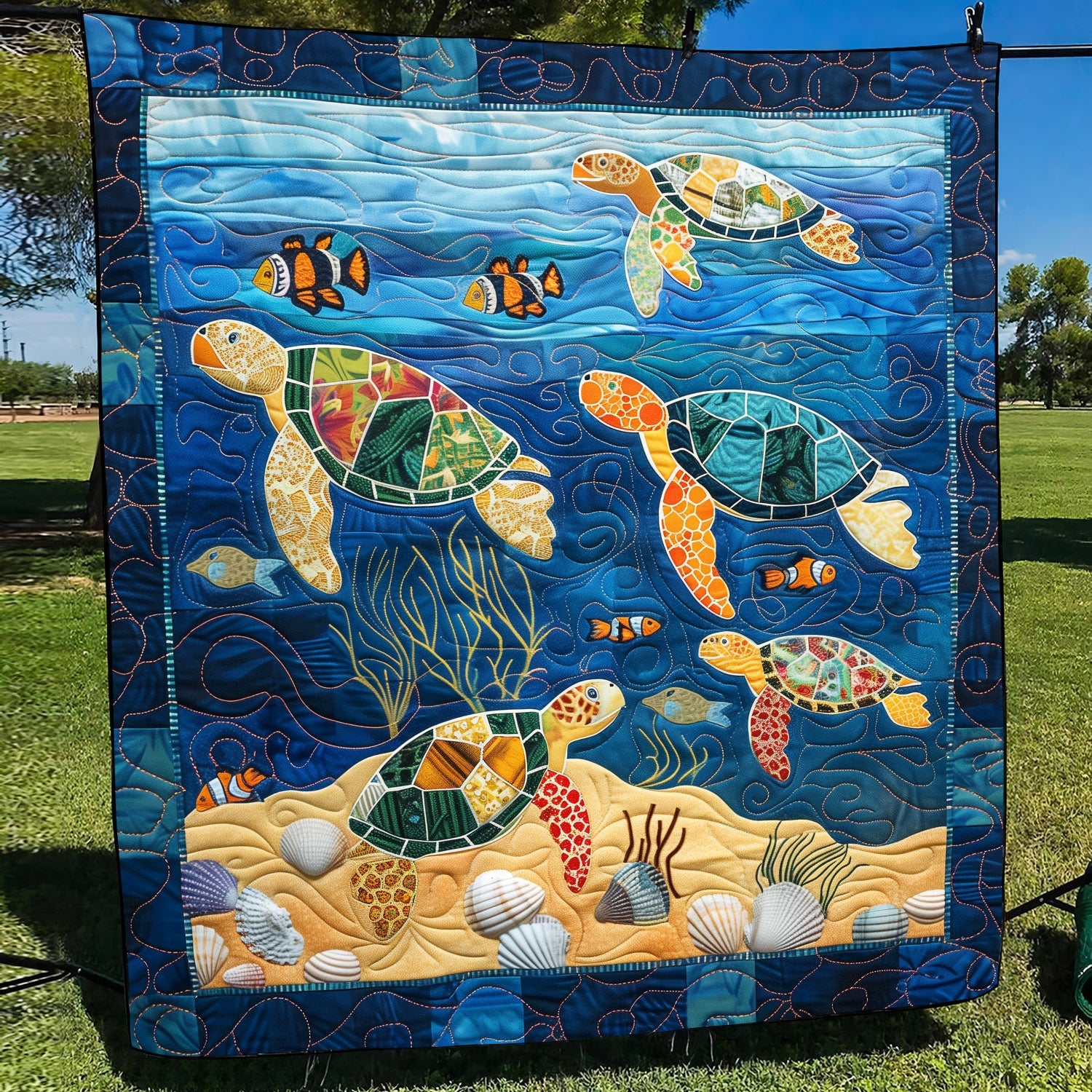 Turtle Coral Fest Quilted Blanket NCU0TH1194