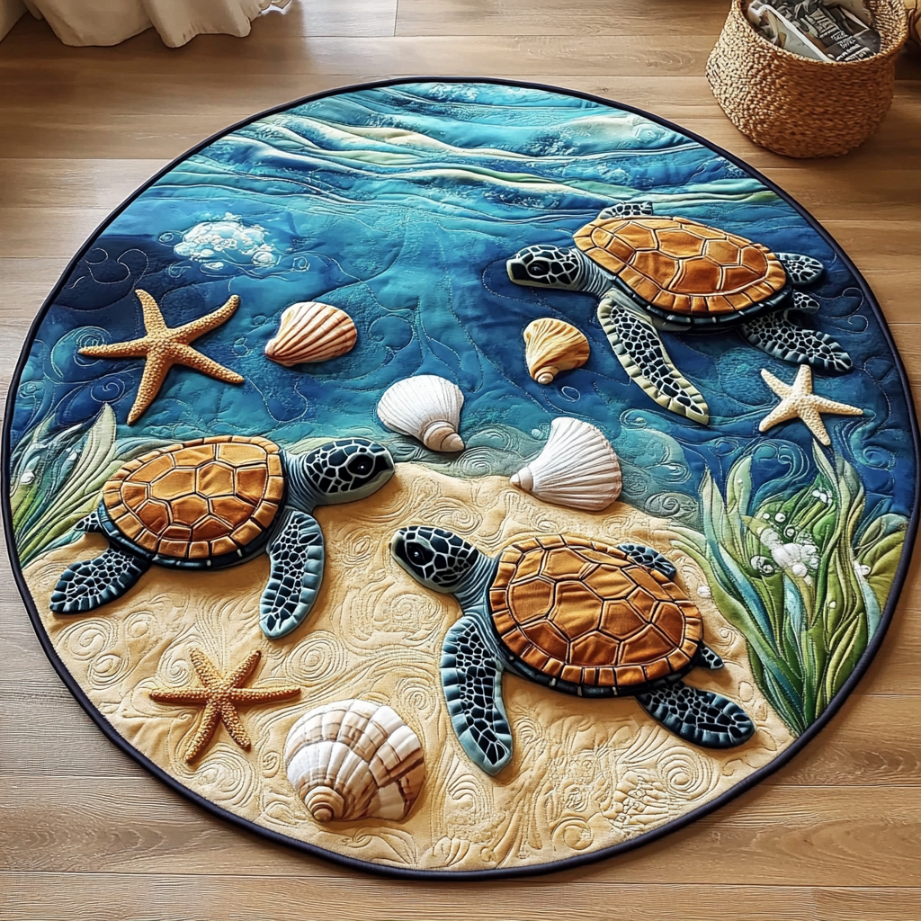 Turtle Coral Garden Quilted Round Mat NCU0DV990