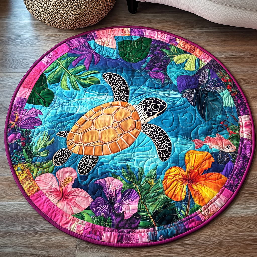 Turtle Dream Quilted Round Mat NCU0TL1448