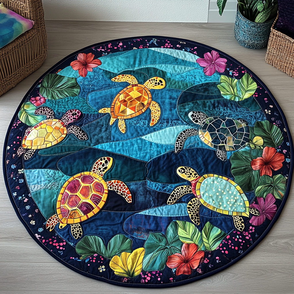 Turtle Glow Quilted Round Mat NCU0TL1455