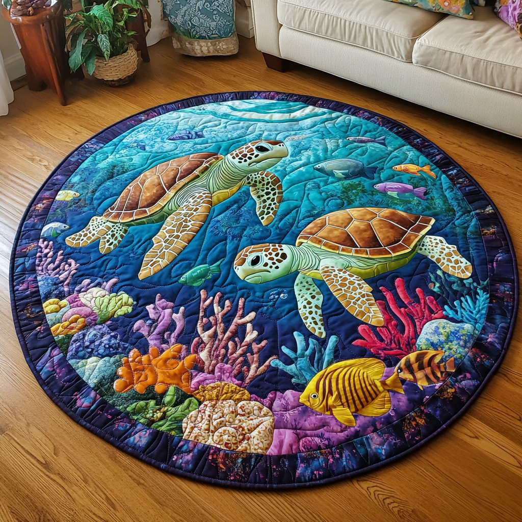 Turtle Tides Quilted Round Mat NCU0DK1144