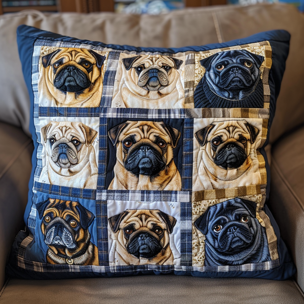 Various Pugs Quilted Pillow Case NCU0TH151