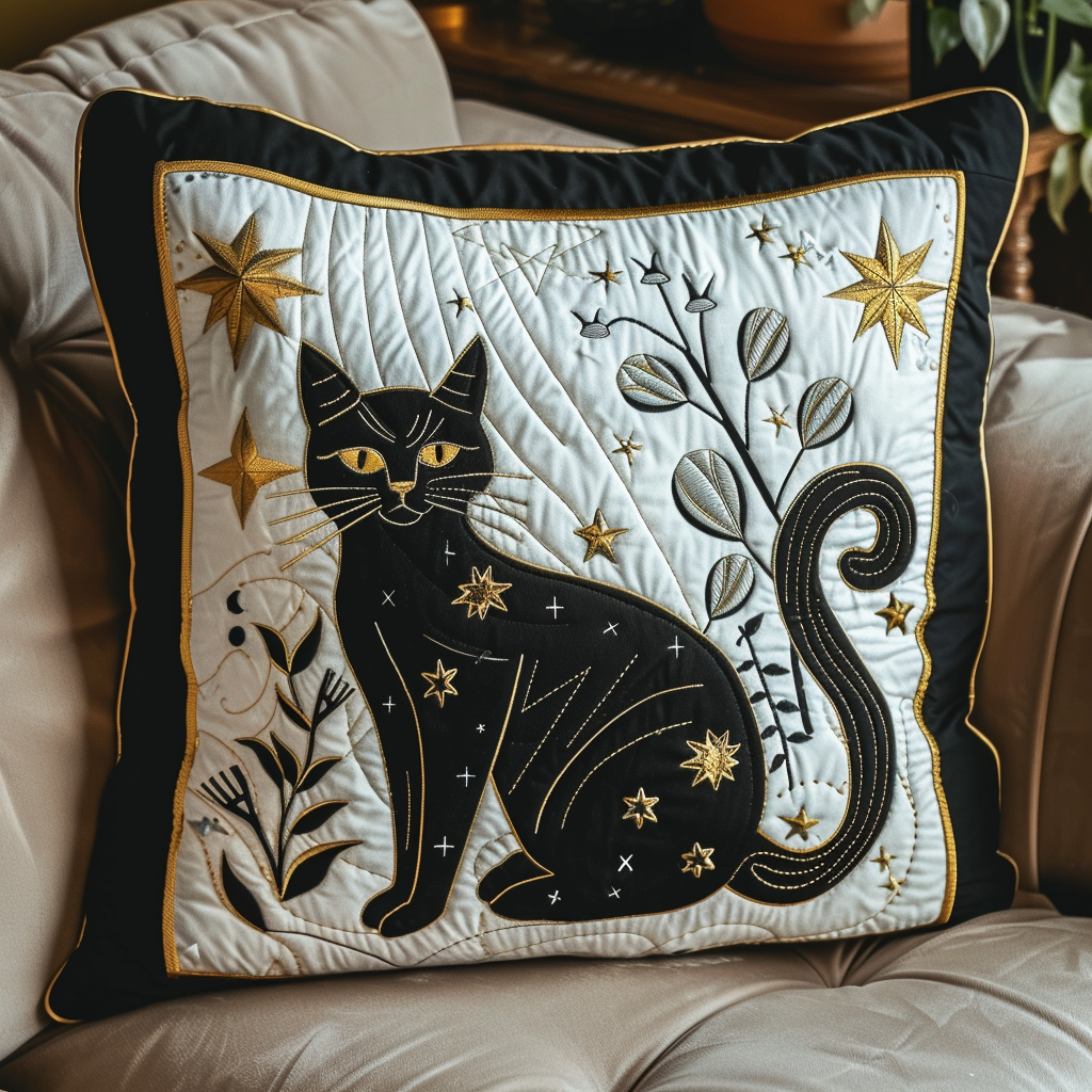 Velvet Night Cat Quilted Pillow Case NCU0TH418