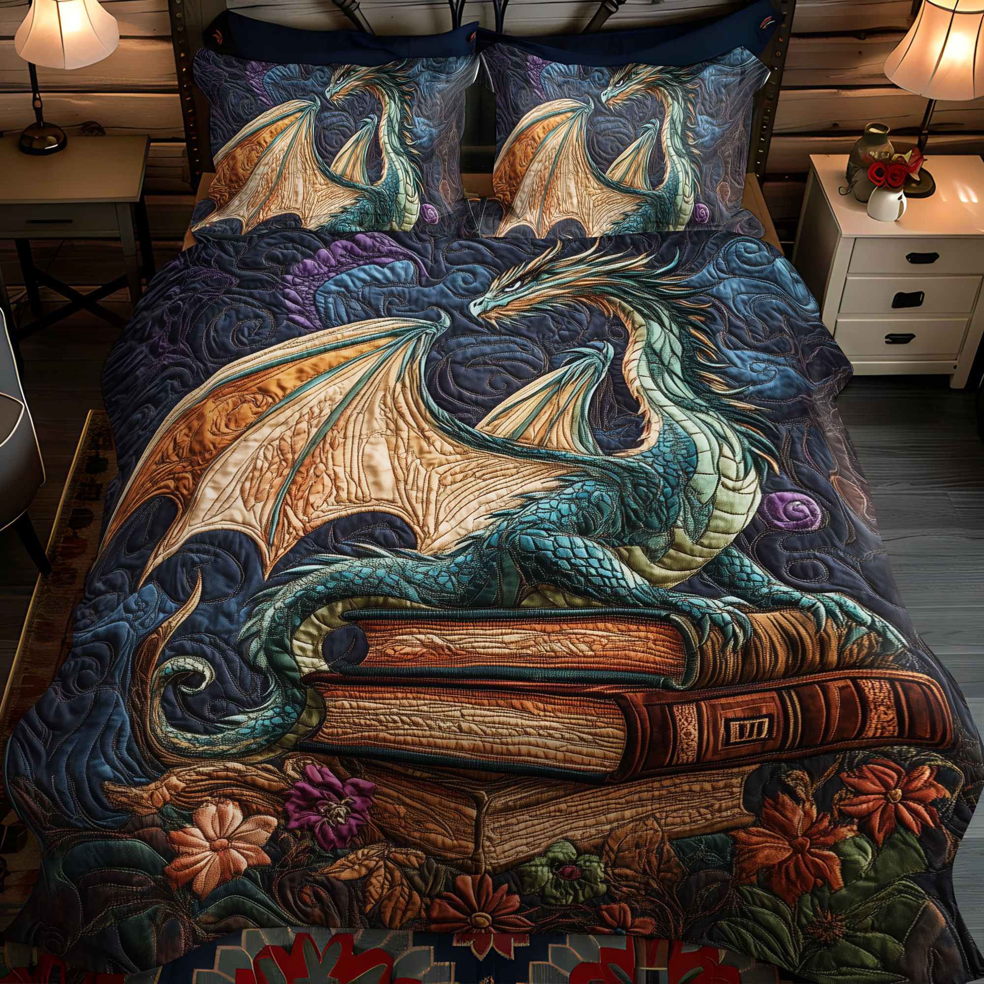 Verdant Dragonheart 3-Piece Quilted Bedding Set NCU0DK936