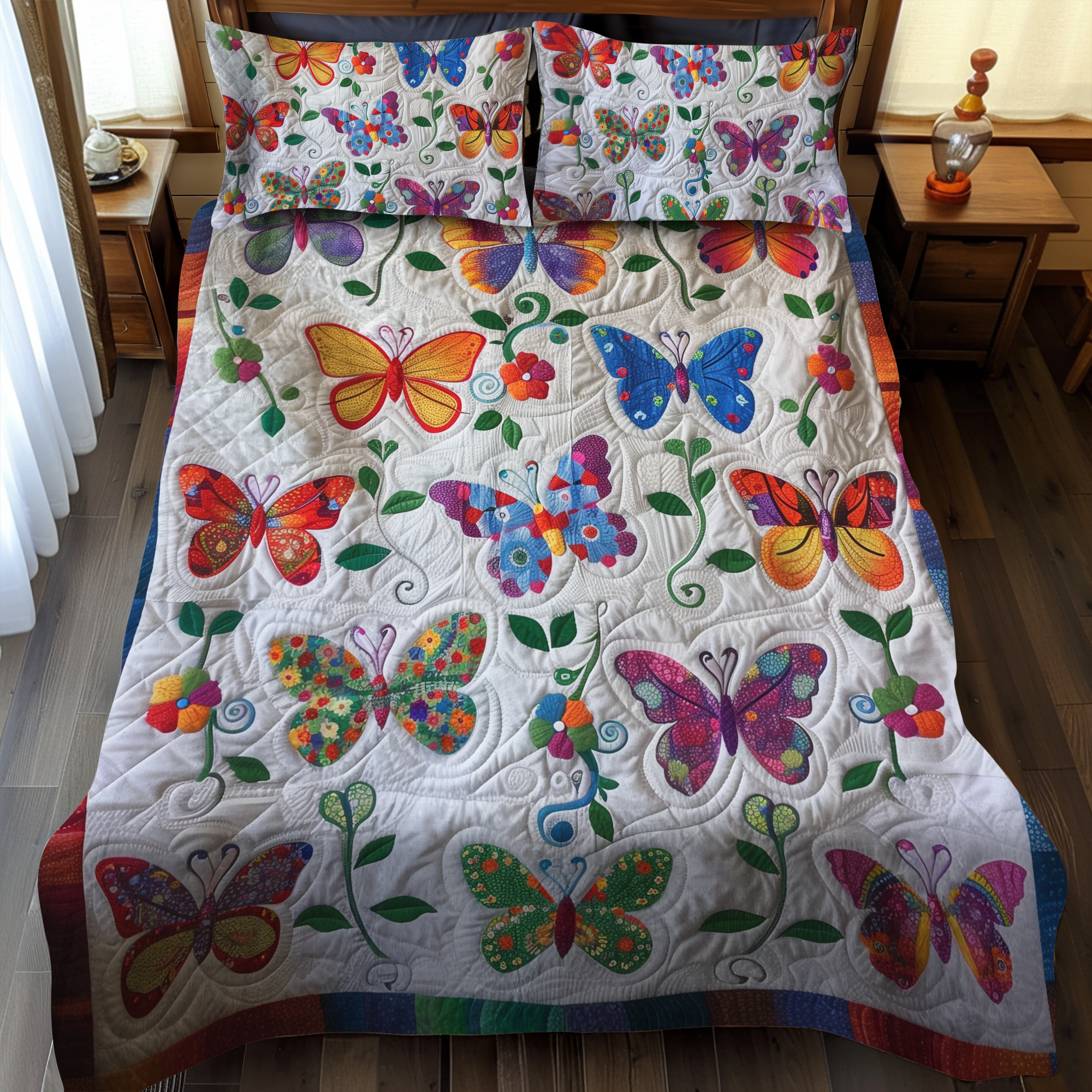 Vibrant Butterflies 3-Piece Quilted Bedding Set NCU0VL049