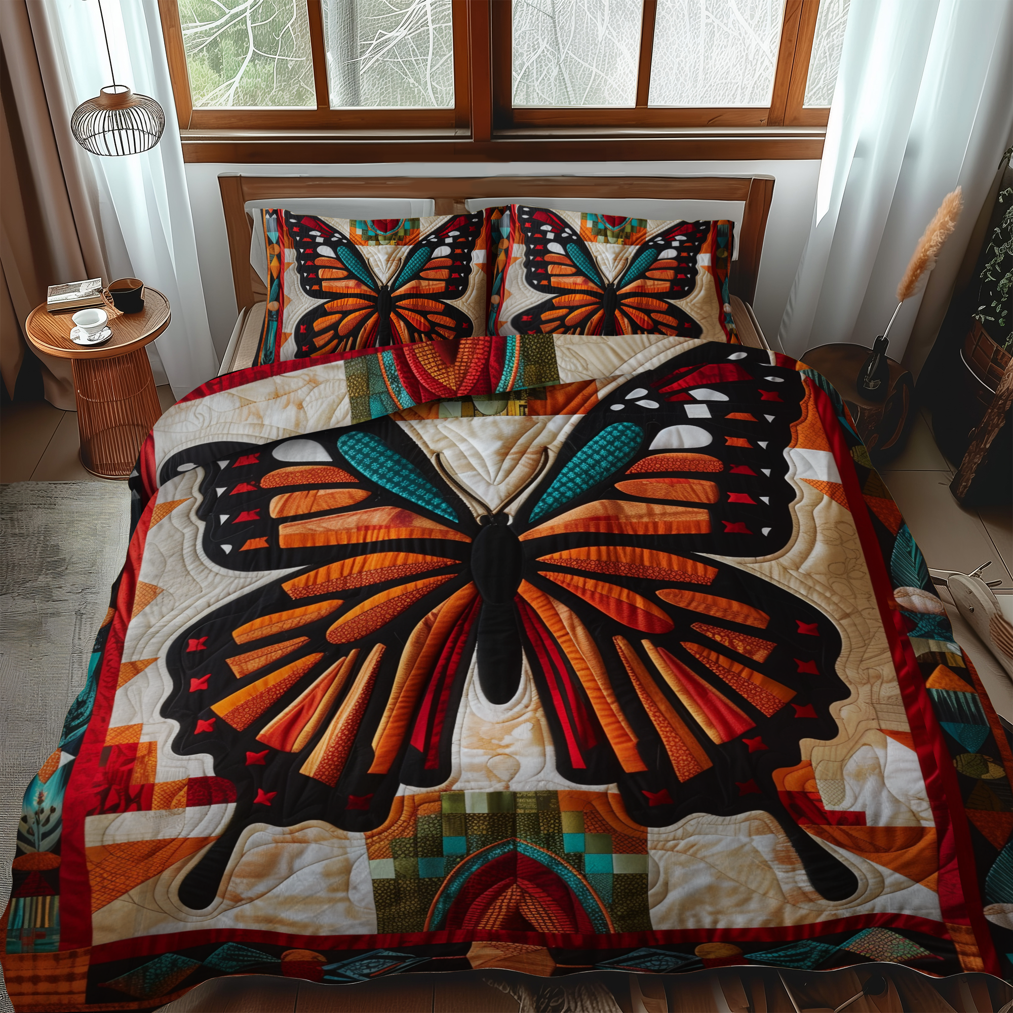 Vibrant Butterfly 3-Piece Quilted Bedding Set NCU0VL136