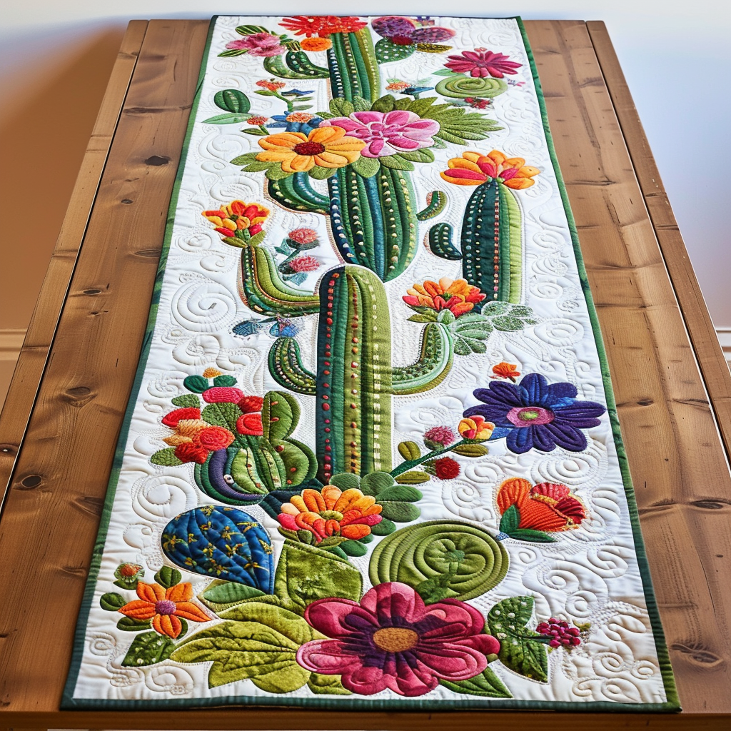 Vibrant Cactus Quilted Table Runner NCU0TH465