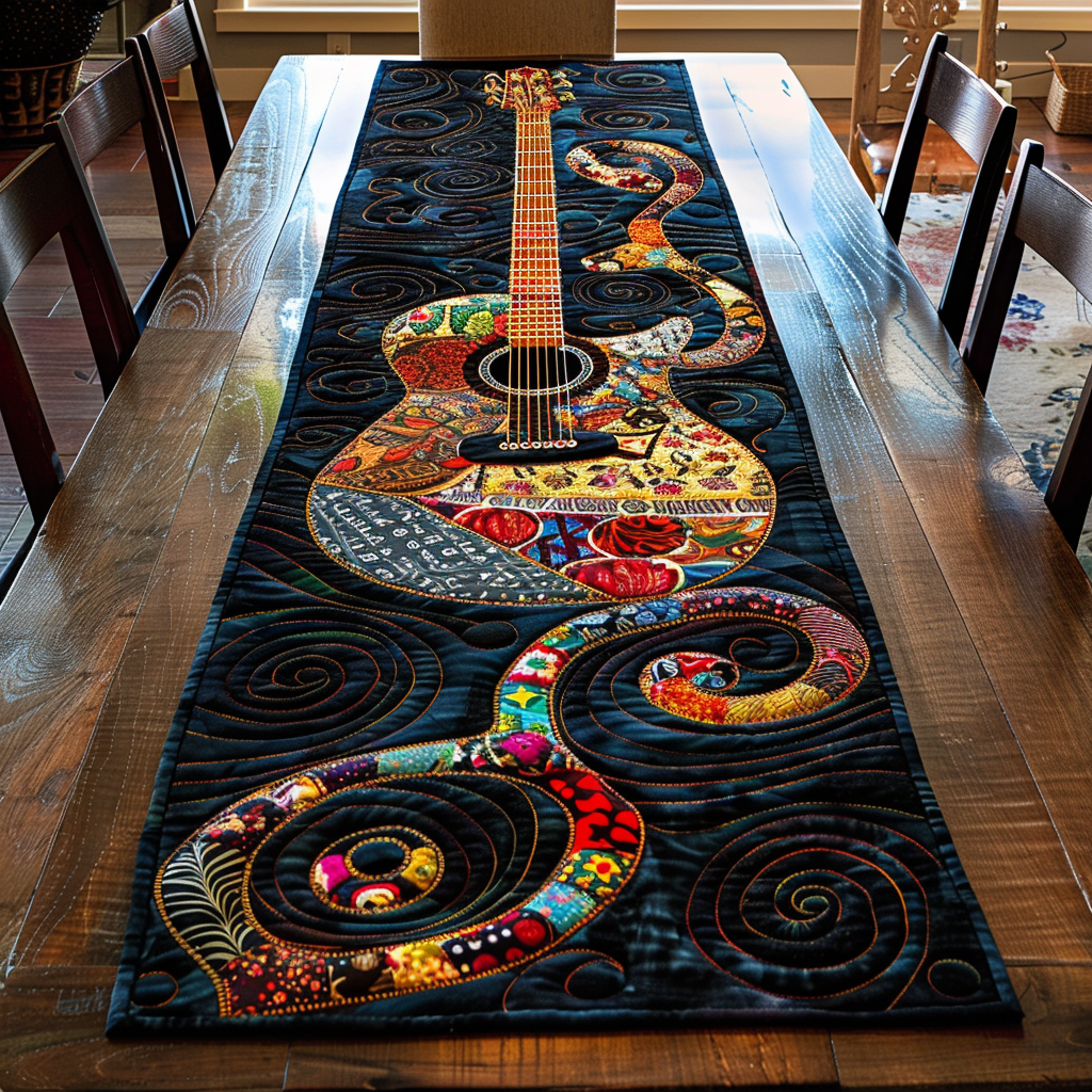 Vibrant Guitar Harmony Quilted Table Runner NCU0TH779