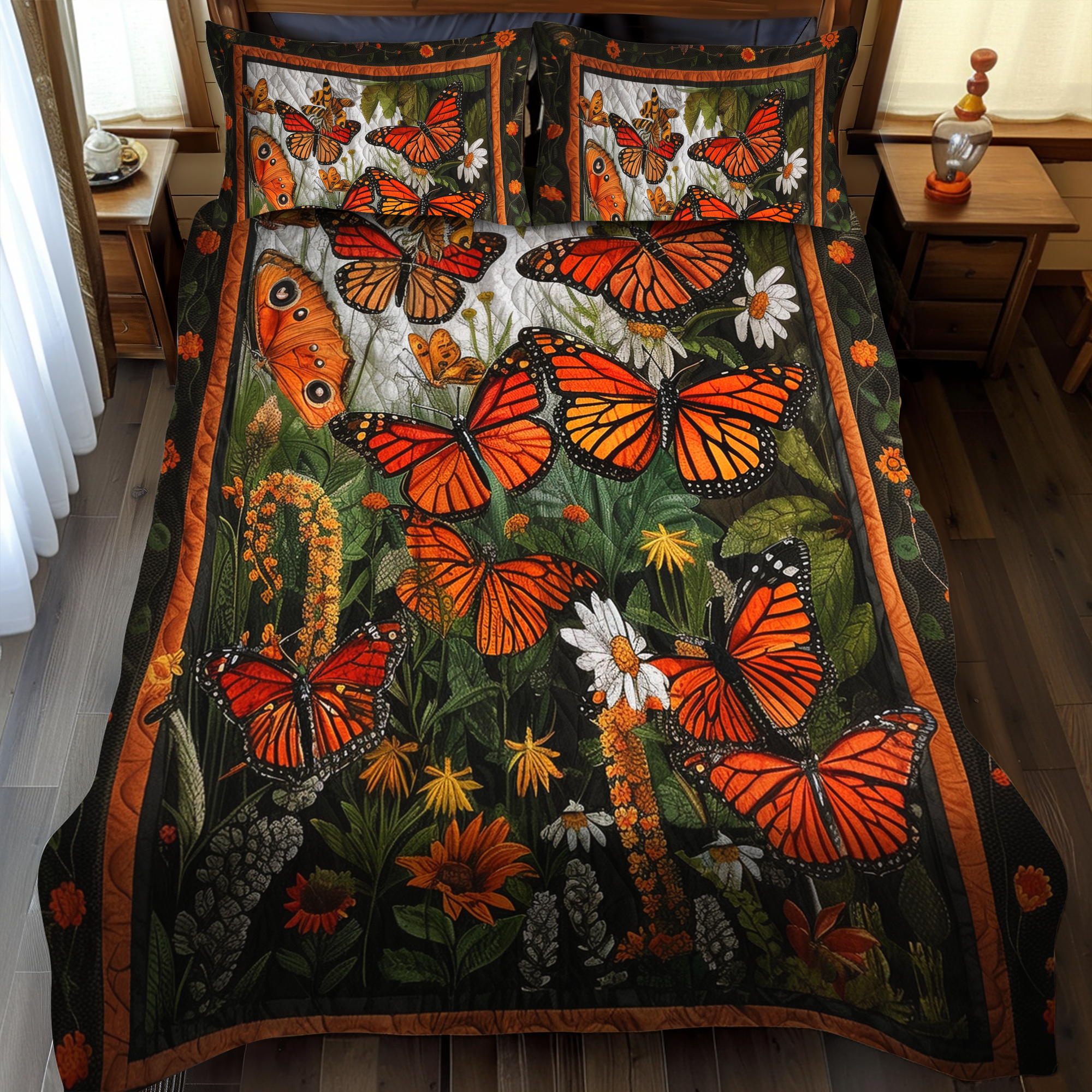 Vibrant Monarch Butterflies 3-Piece Quilted Bedding Set NCU0VL035