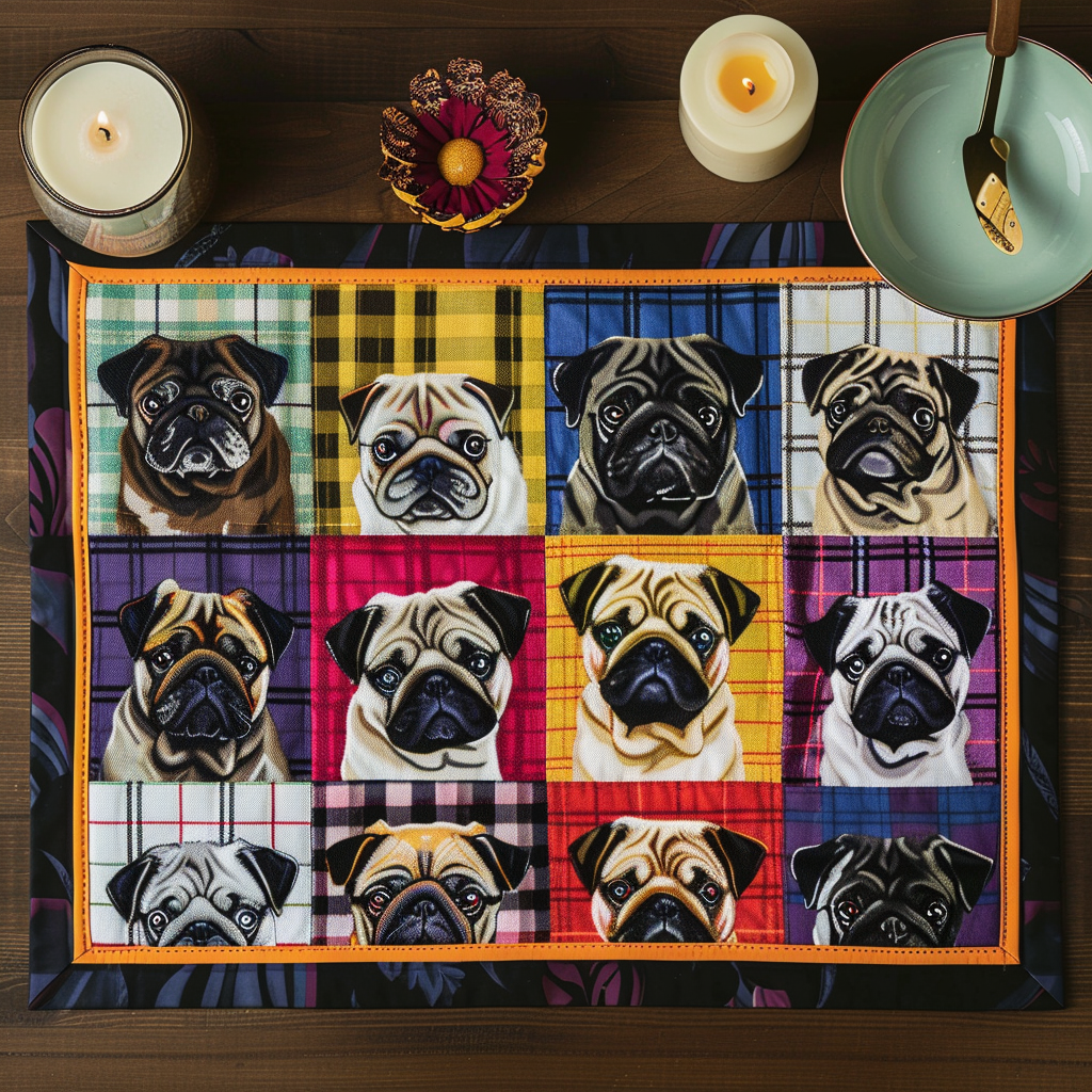 Vibrant Pug Portraits Quilted Place Mat NCU0TH160