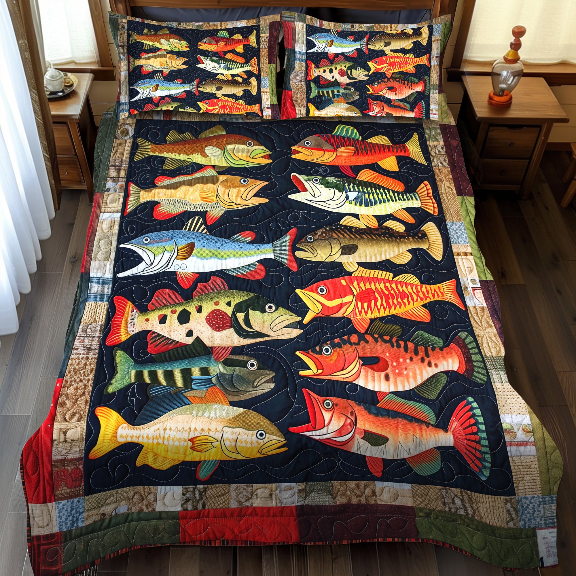 Vibrant Trout 3-Piece Quilted Bedding Set NCU0TH939