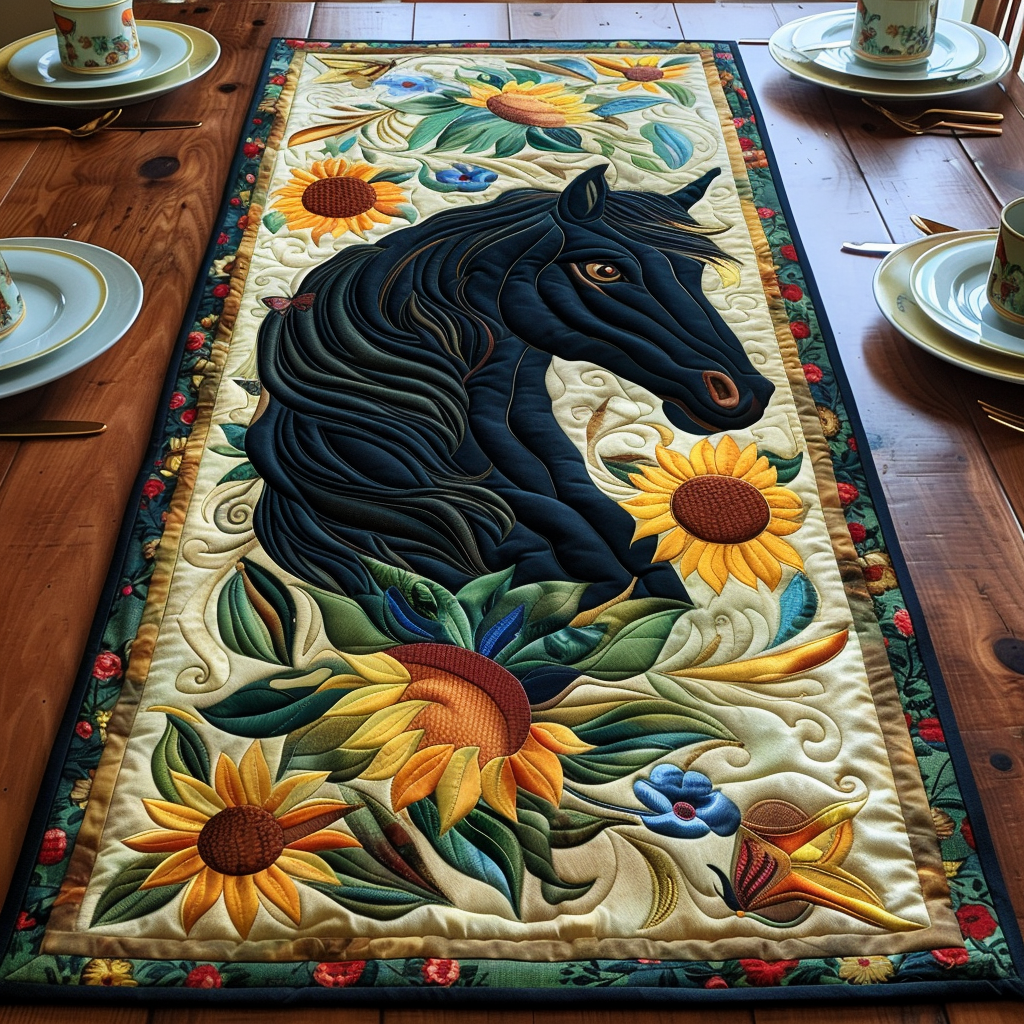 Vibrant Black Horse Quilted Table Runner NCU0PD292