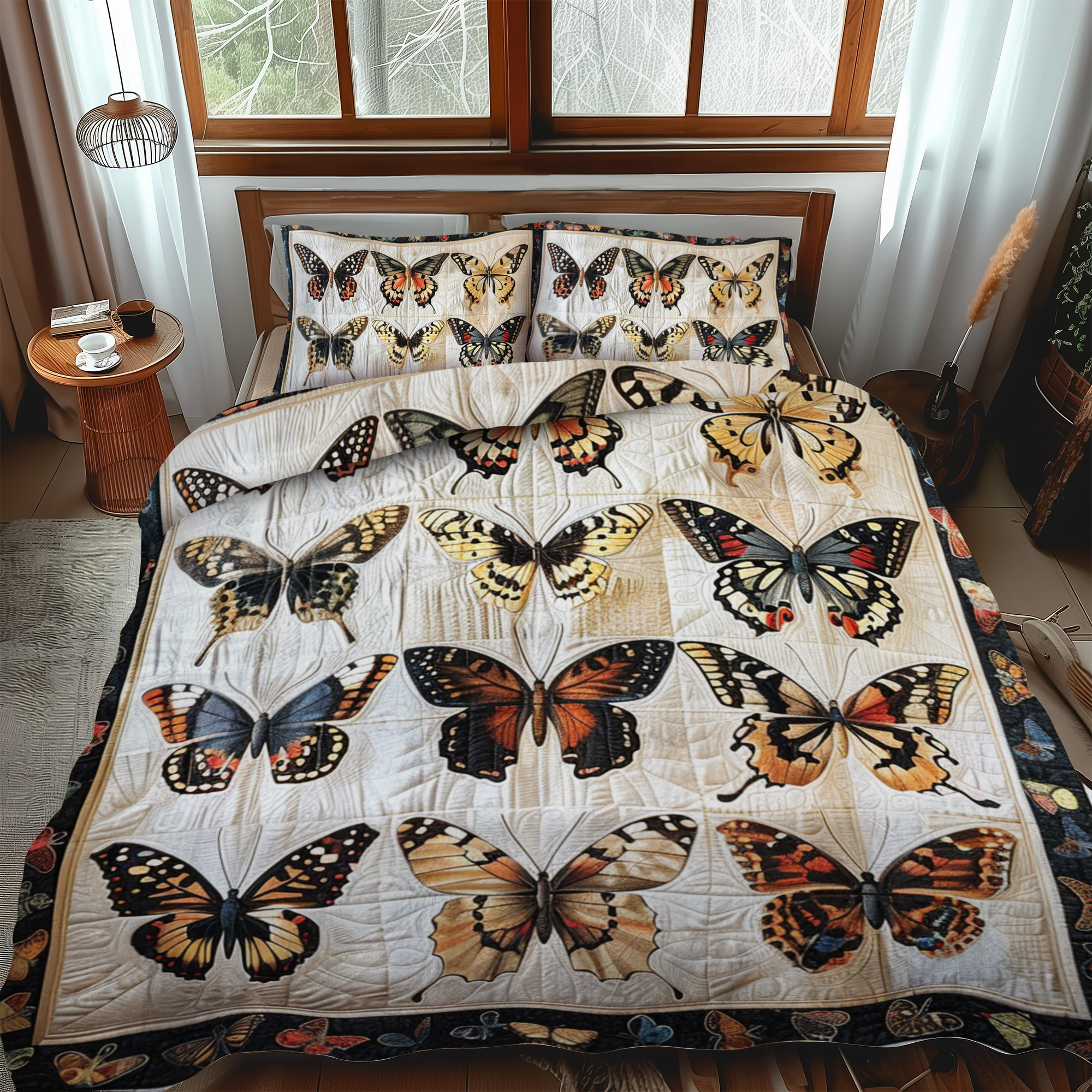 Vibrant Butterflies 3-Piece Quilted Bedding Set NCU0VL131