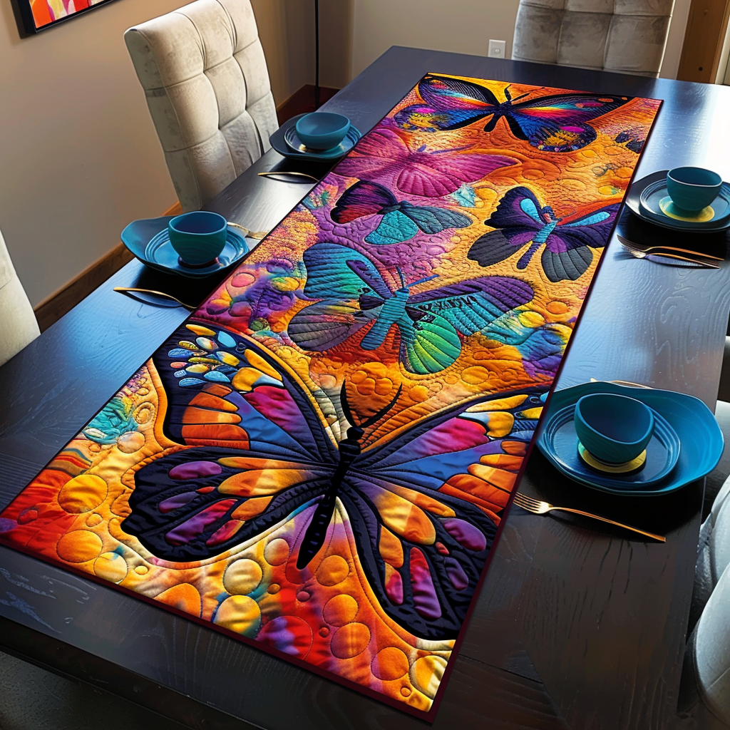 Vibrant Butterflies Quilted Table Runner NCU0VL112