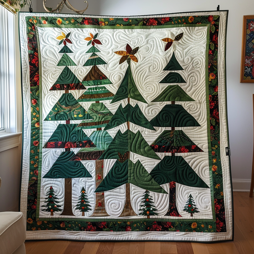 Vibrant Christmas Tree Quilted Blanket NCU0PD305