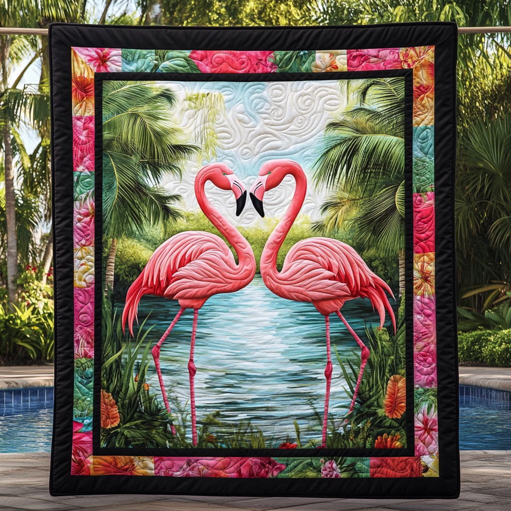 Vibrant Flamingo Tropics Quilted Blanket NCU0PD642