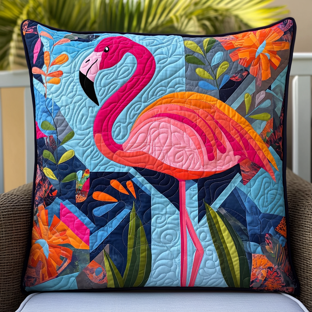 Vibrant Flamingo Tropics Quilted Pillow Case NCU0PD515