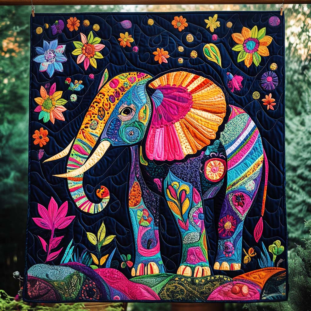 Vibrant Floral Elephant Quilted Blanket NCU0NT1107