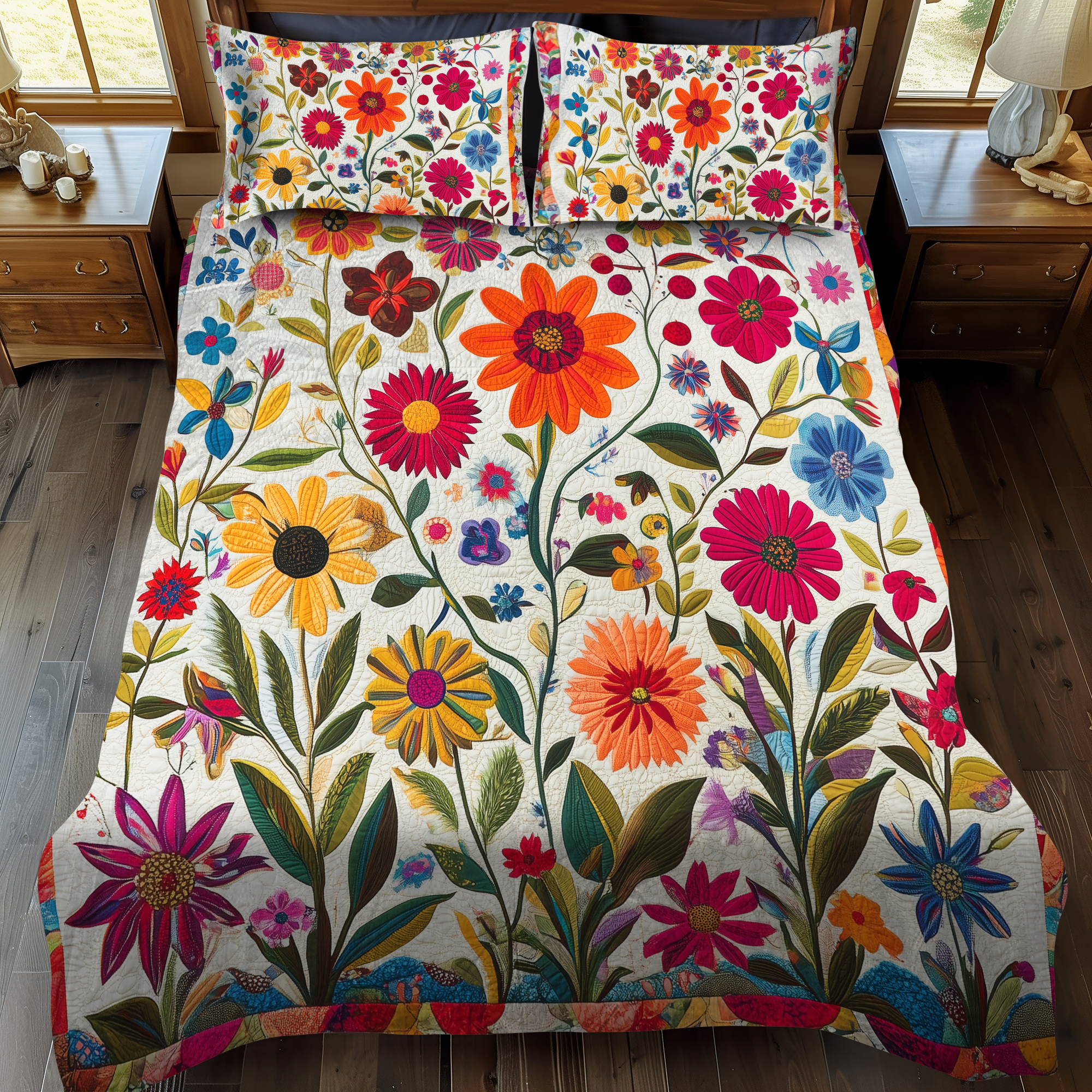 Vibrant Flowers 3-Piece Quilted Bedding Set NCU0VL382