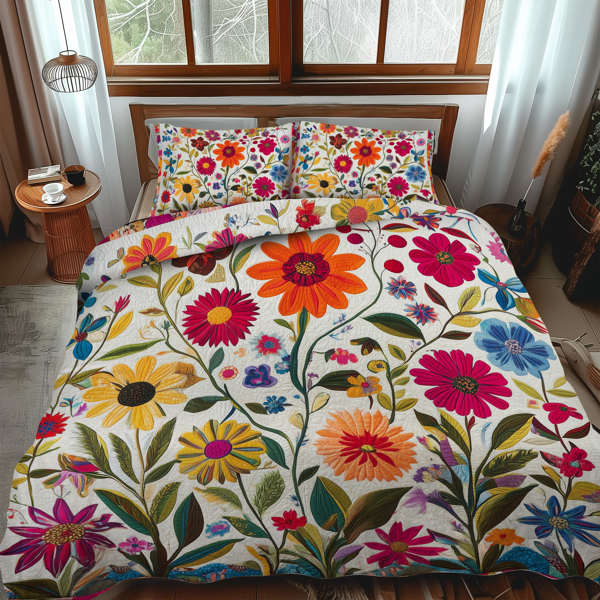 Vibrant Flowers 3-Piece Quilted Bedding Set NCU0VL382