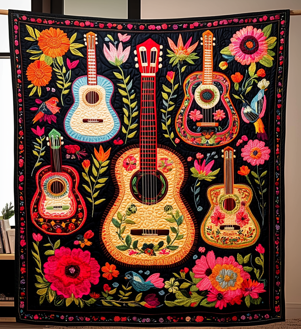 Vibrant Guitar Harmony Art Quilt Hanging NCU0DV816