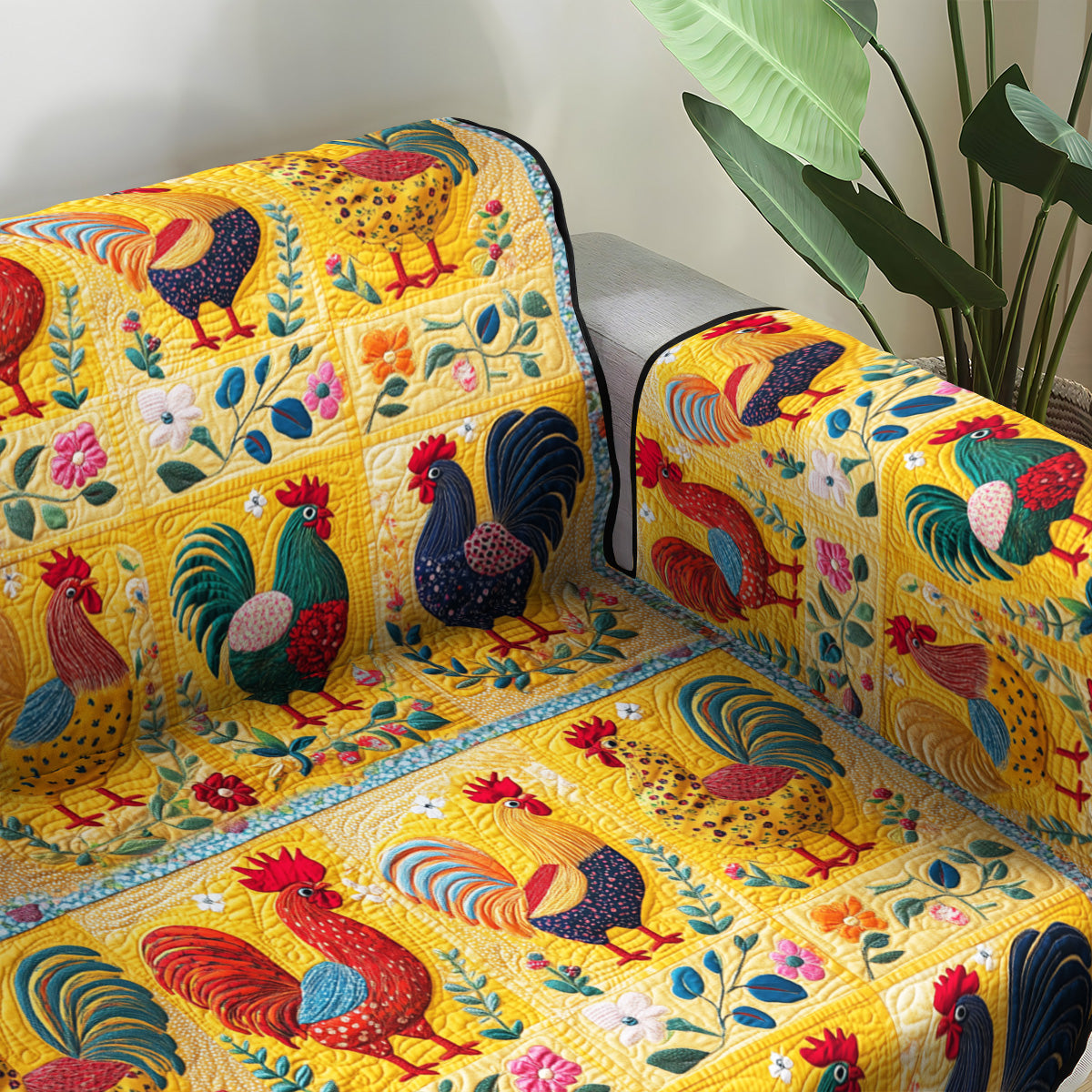 Vibrant Rooster Mosaic Quilted Sofa Cover NCU0PT957