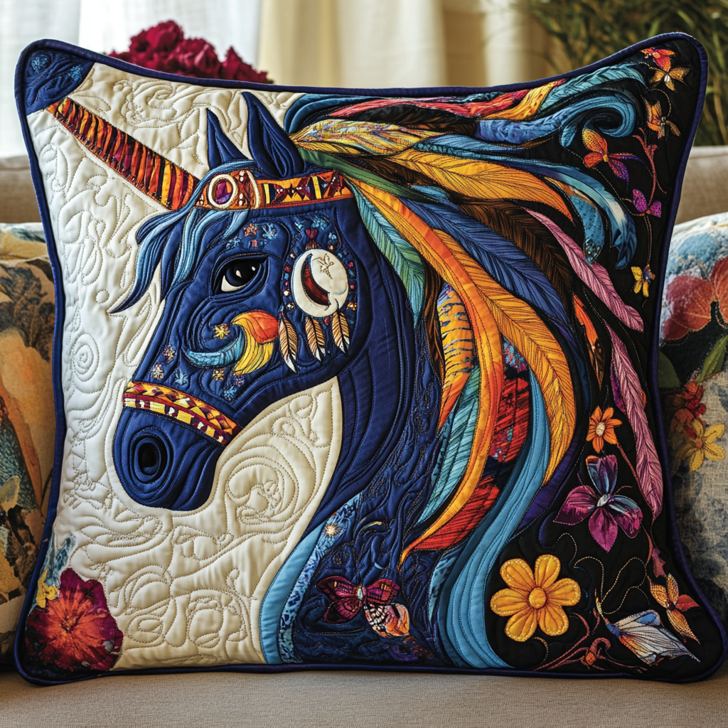 Vibrant Running Horse Quilted Pillow Case NCU0PD409