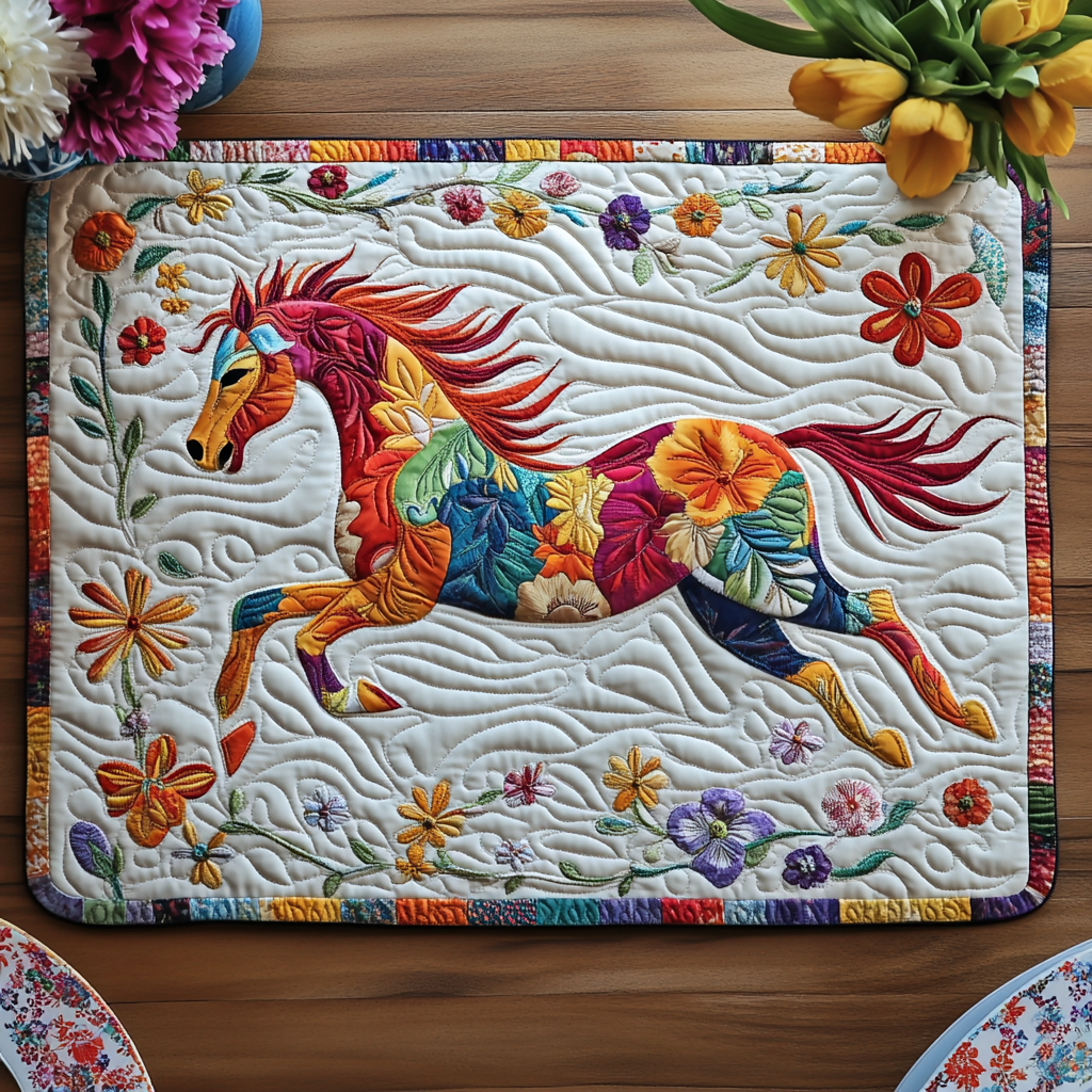 Vibrant Running Horse Quilted Place Mat NCU0PD456