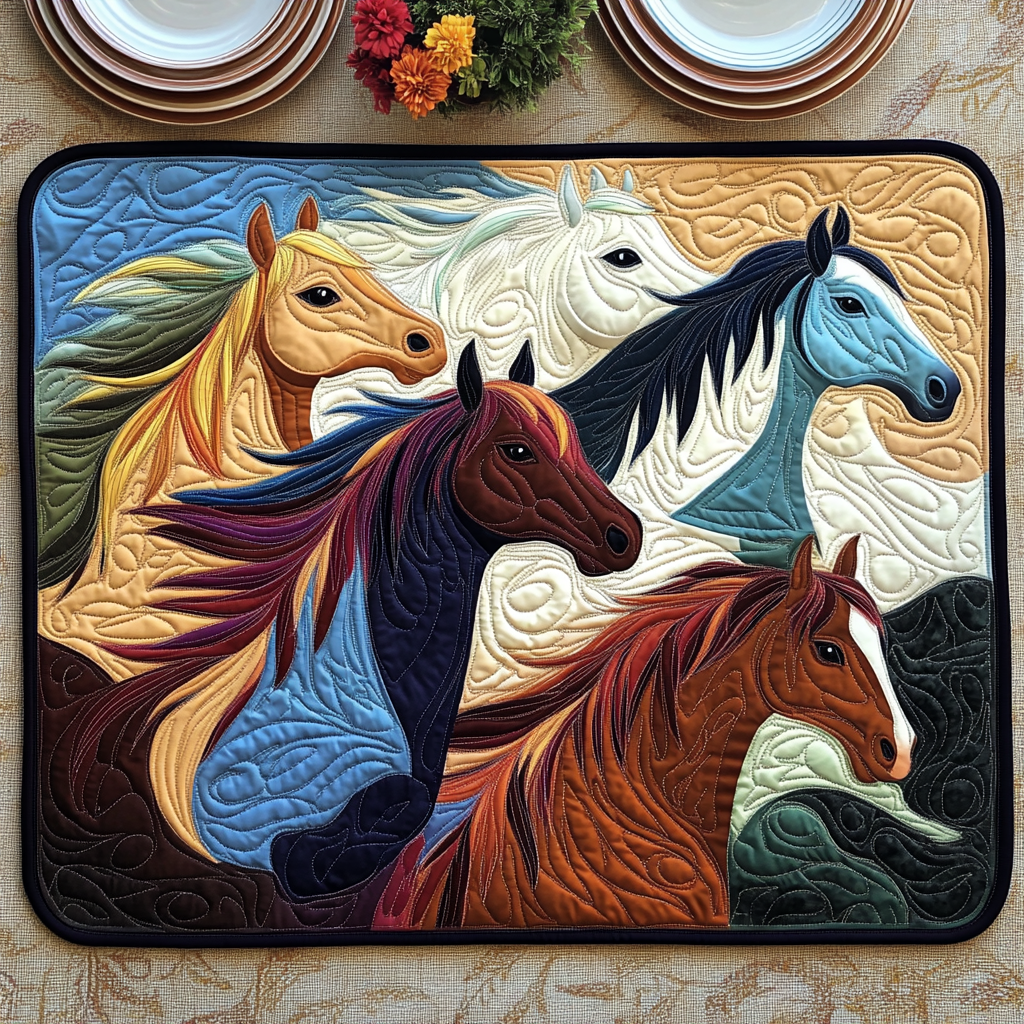 Vibrant Running Horse Quilted Place Mat NCU0PD465