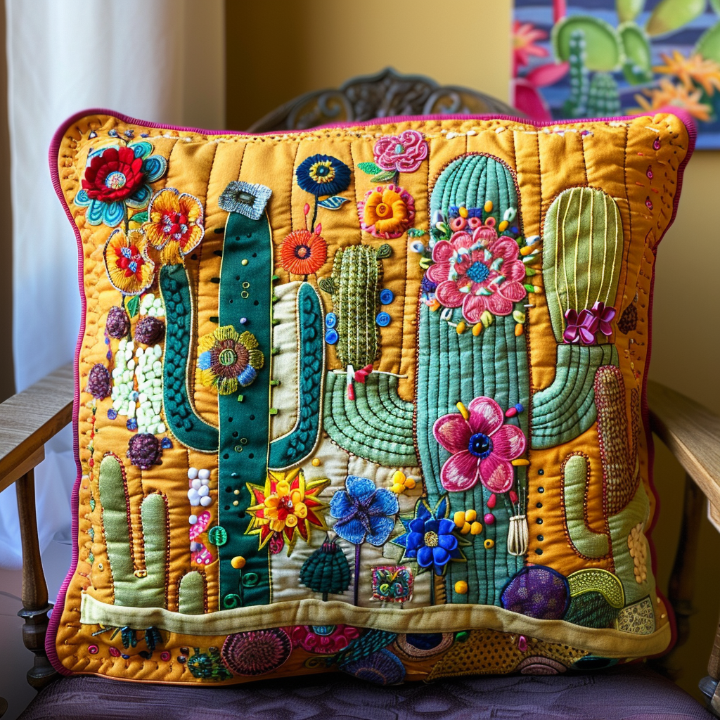 Vibrant Succulent Cactus Quilted Pillow Case NCU0PD197